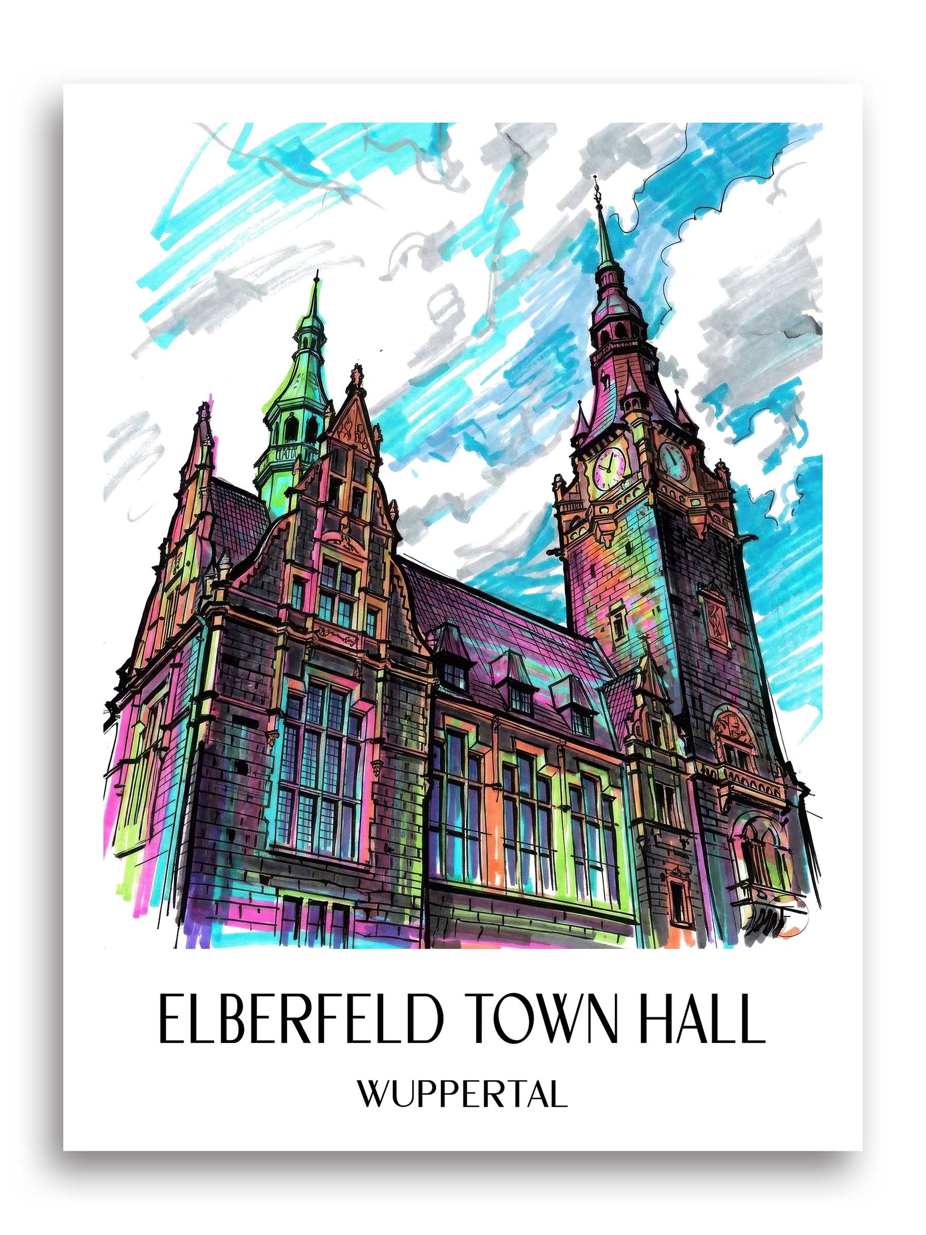 Rathaus Elberfeld Poster - Wuppertal - Deutschland Kunstdruck - Tag Graffiti von A4 bis A1