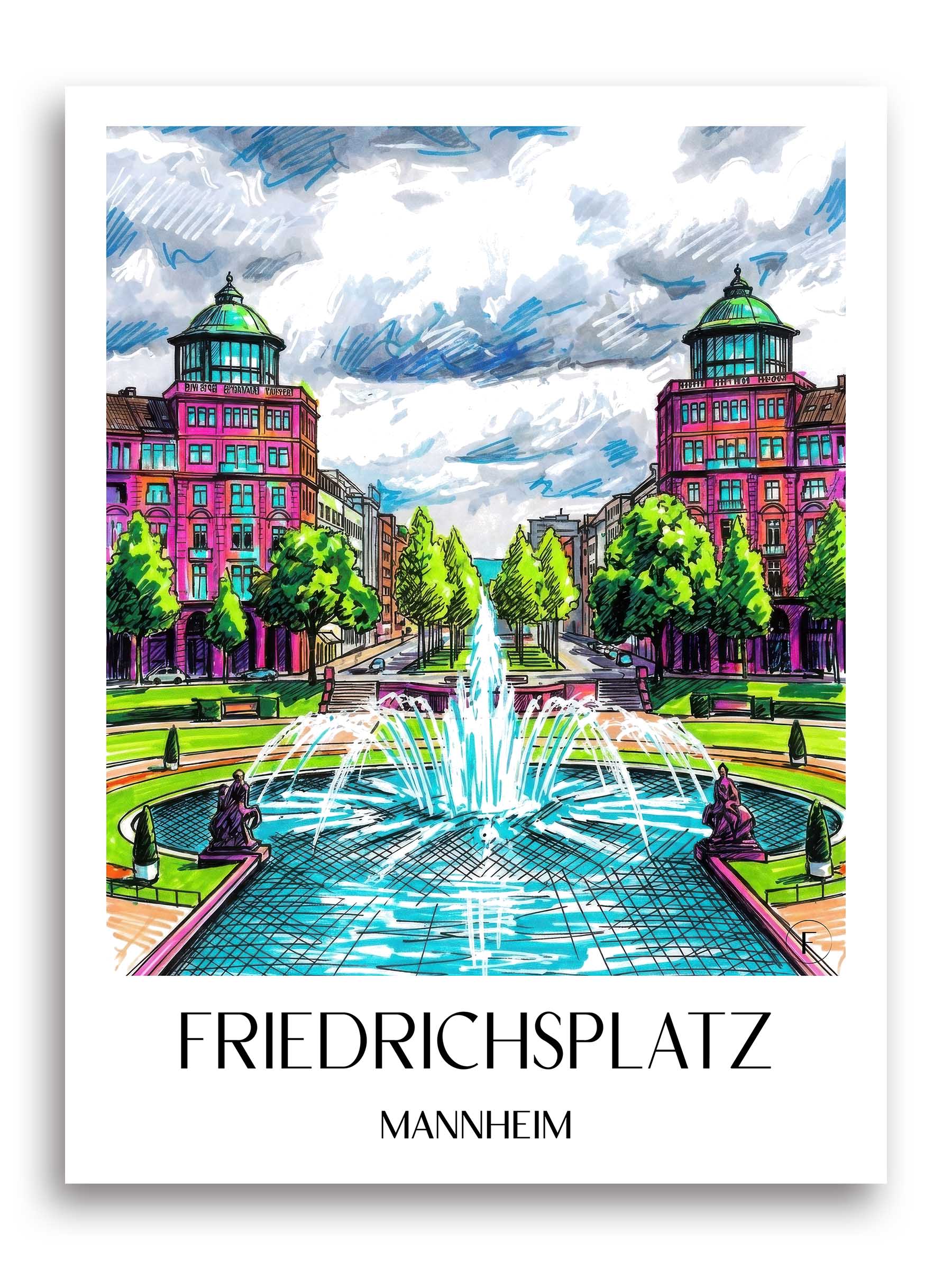 Friedrichsplatz Poster - Mannheim - Deutschland Kunstdruck - Tag Graffiti von A4 bis A1