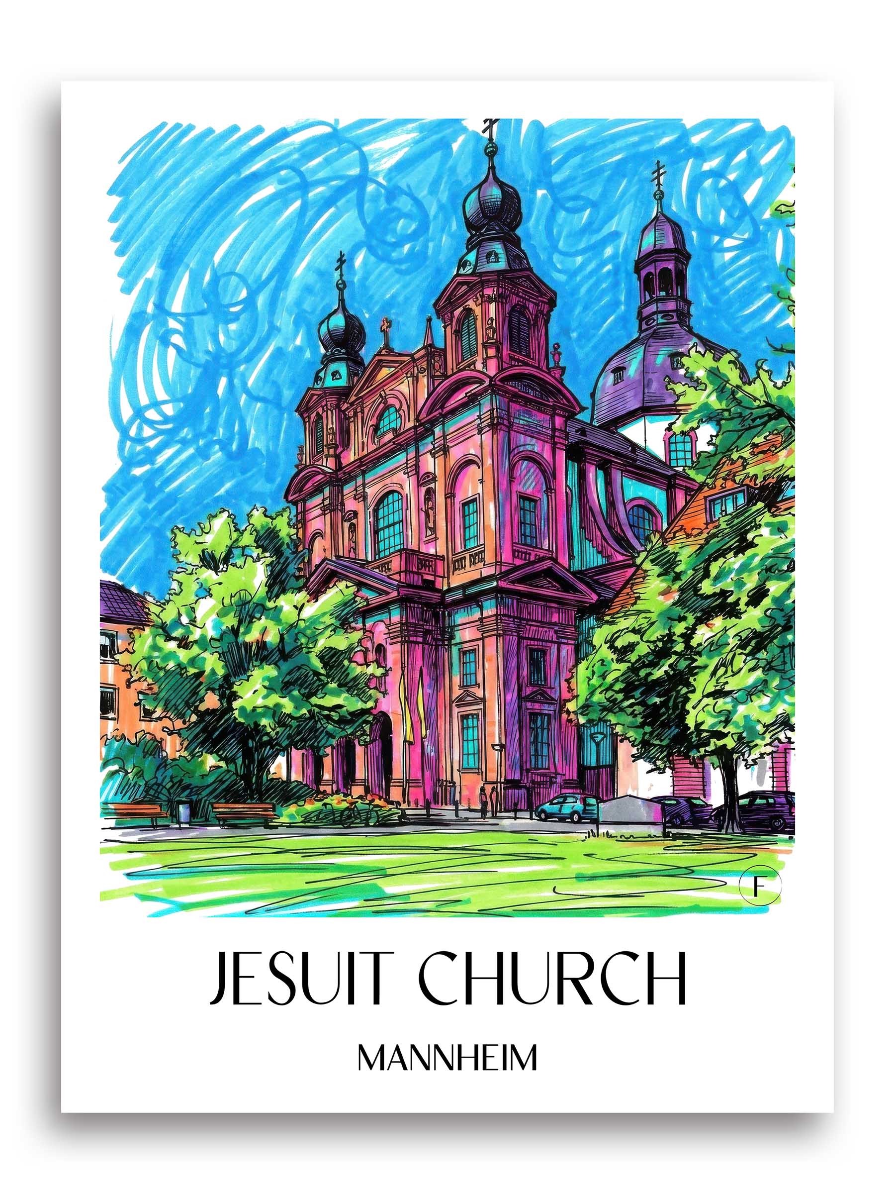 Jesuitenkirche Poster - Mannheim - Deutschland Kunstdruck - Tag Graffiti von A4 bis A1