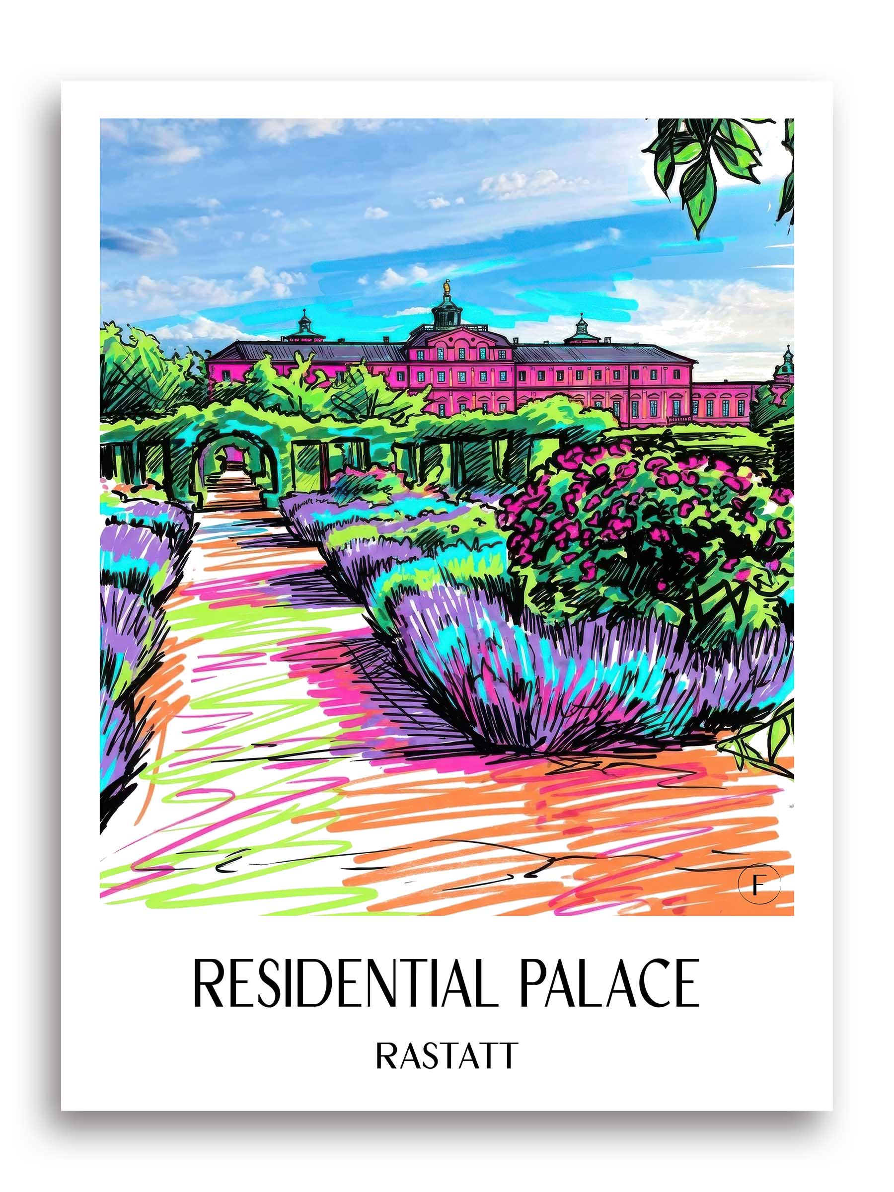 Residenzschloss Poster - Rastatt - Deutschland Kunstdruck - Tag Graffiti von A4 bis A1