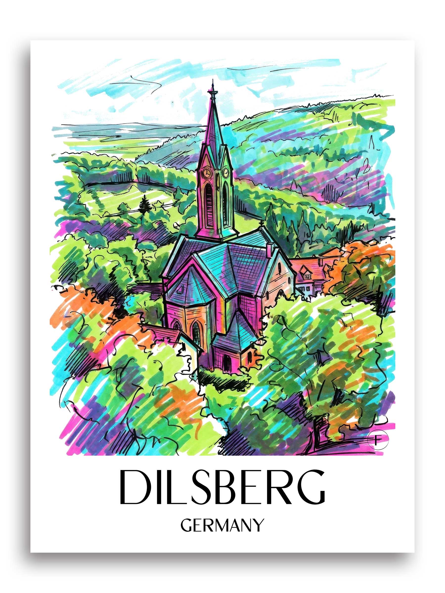 Dilsberg Poster - Neckartal - Deutschland Kunstdruck - Tag Graffiti von A4 bis A1