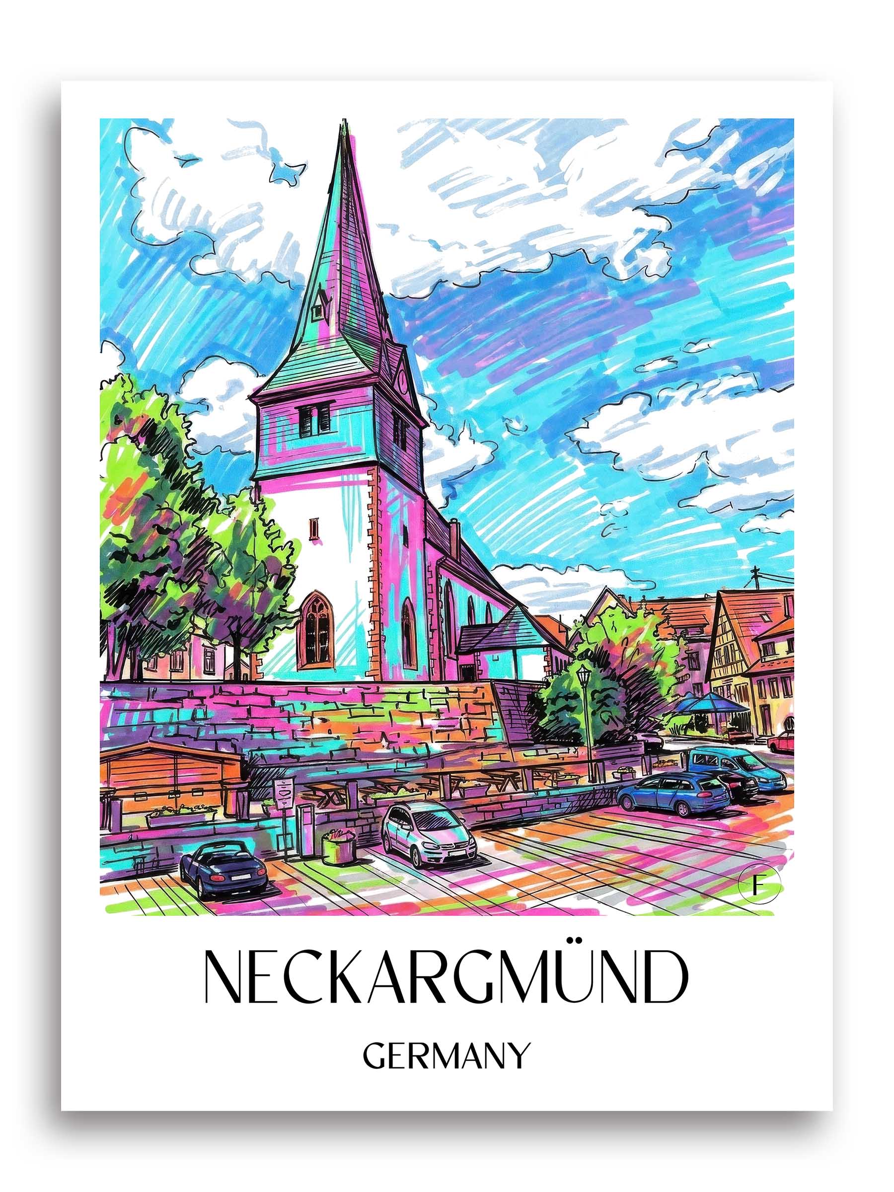 Neckargmünd Poster - Neckartal - Deutschland Kunstdruck - Tag Graffiti von A4 bis A1