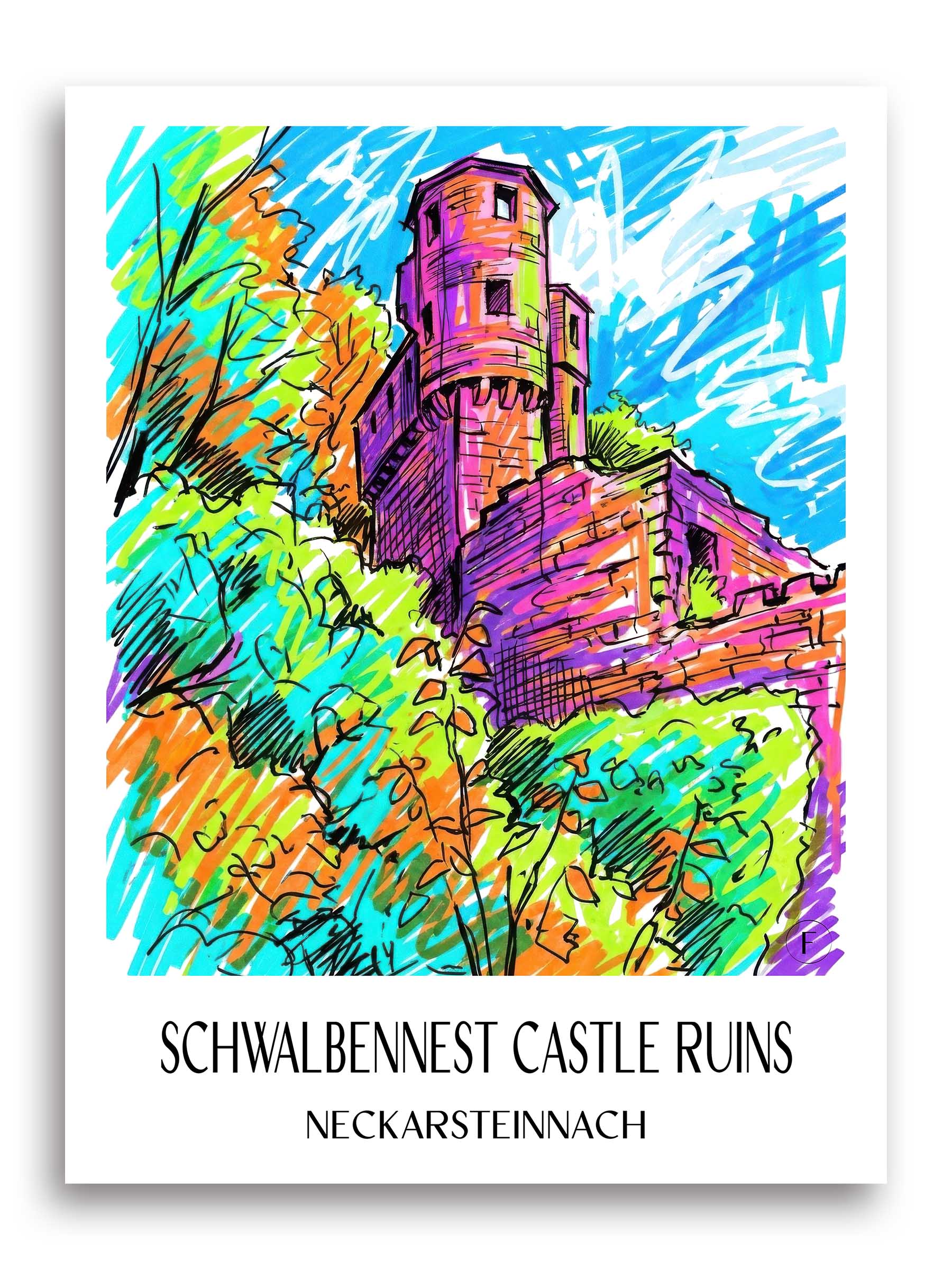 Burgruine Schwalbennest Poster - Neckarsteinnach - Deutschland Kunstdruck - Tag Graffiti von A4 bis A1