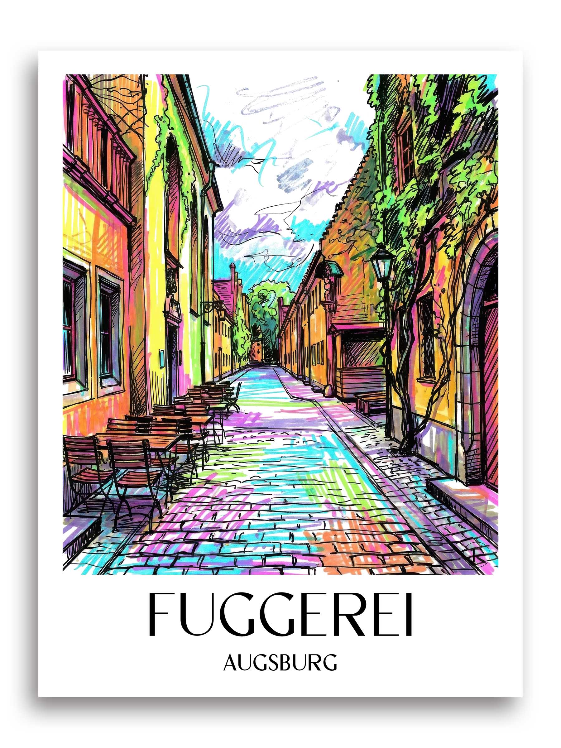 Fuggerei Poster - Augsburg - Deutschland Kunstdruck - Tag Graffiti von A4 bis A1