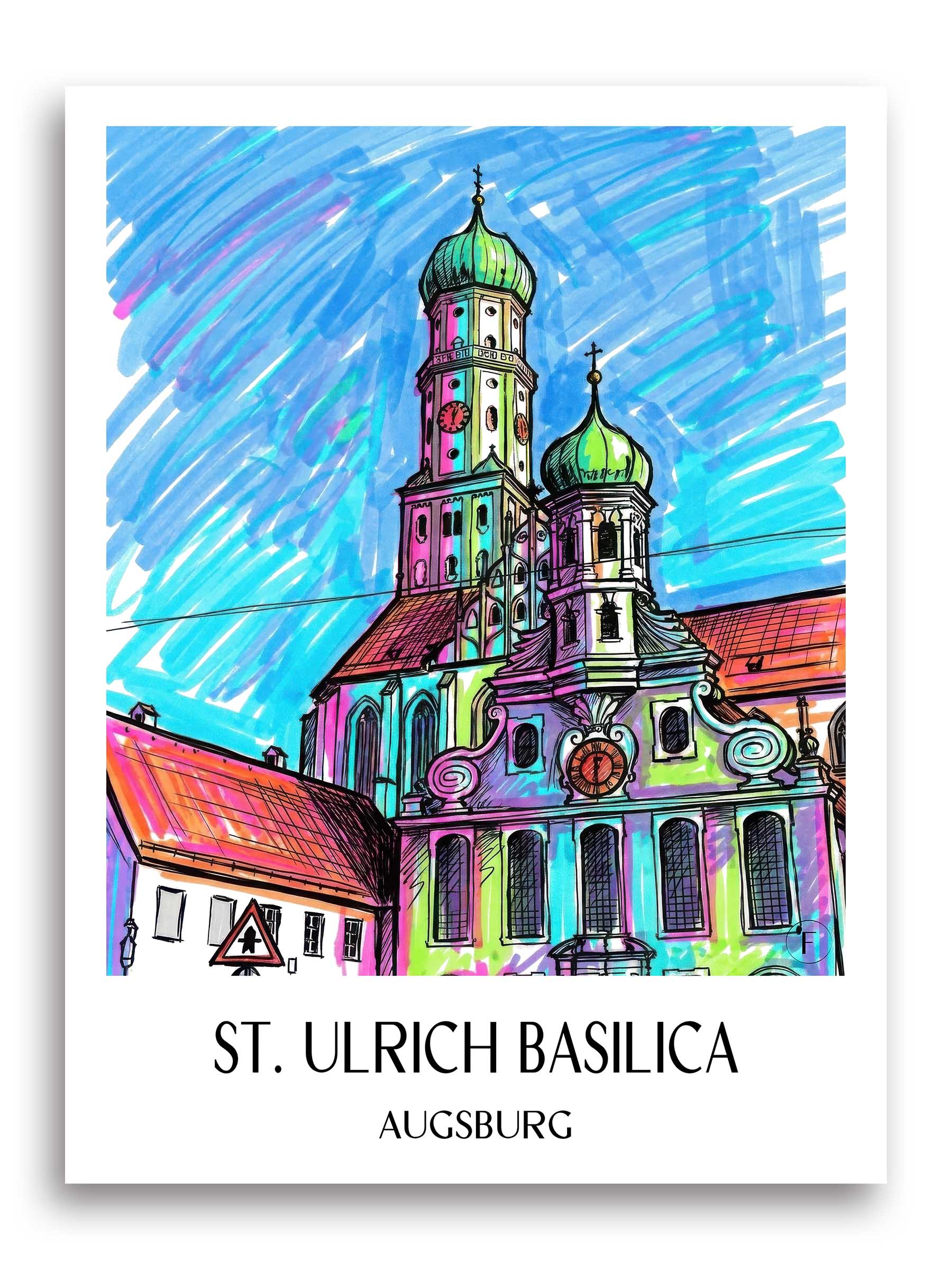 Basilika St. Ulrich Poster - Augsburg - Deutschland Kunstdruck - Tag Graffiti von A4 bis A1