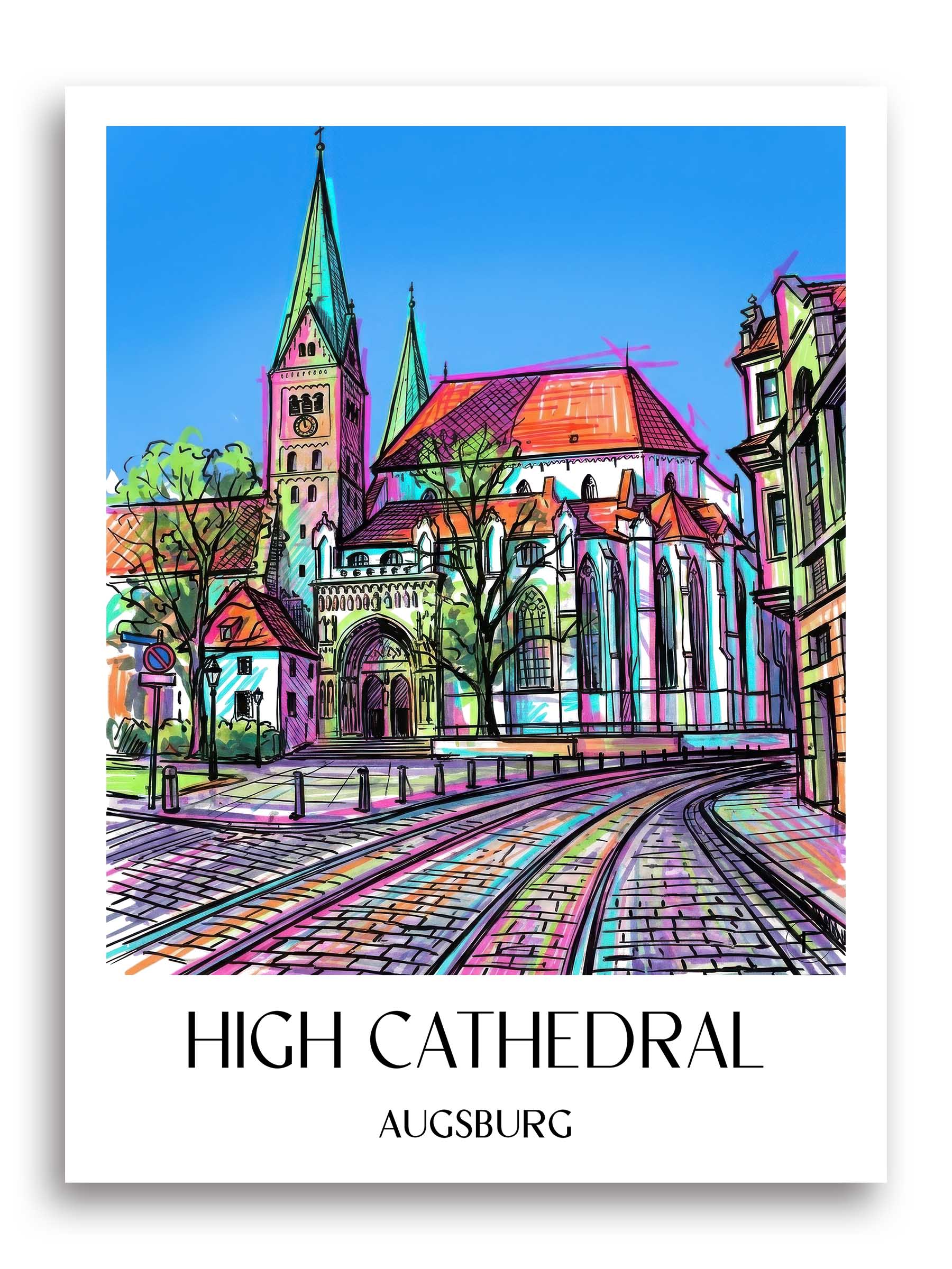 Hoher Dom Poster - Augsburg - Deutschland Kunstdruck - Tag Graffiti von A4 bis A1