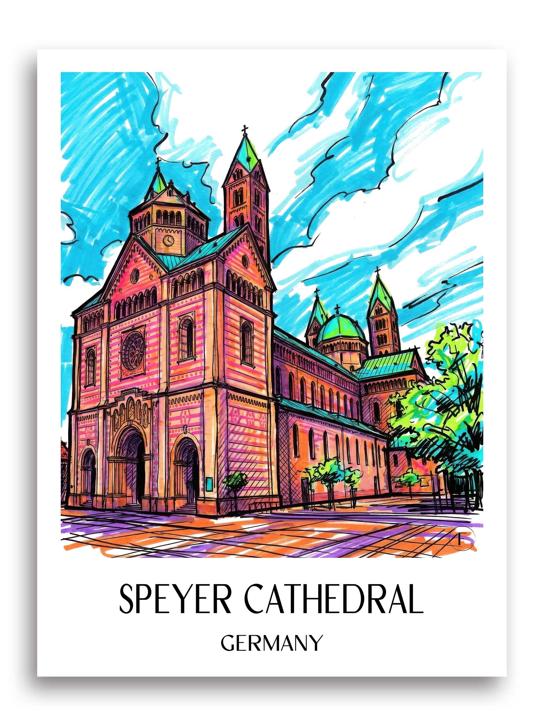 Dom zu Speyer Poster - Rheinland-Pfalz - Deutschland Kunstdruck - Tag Graffiti von A4 bis A1