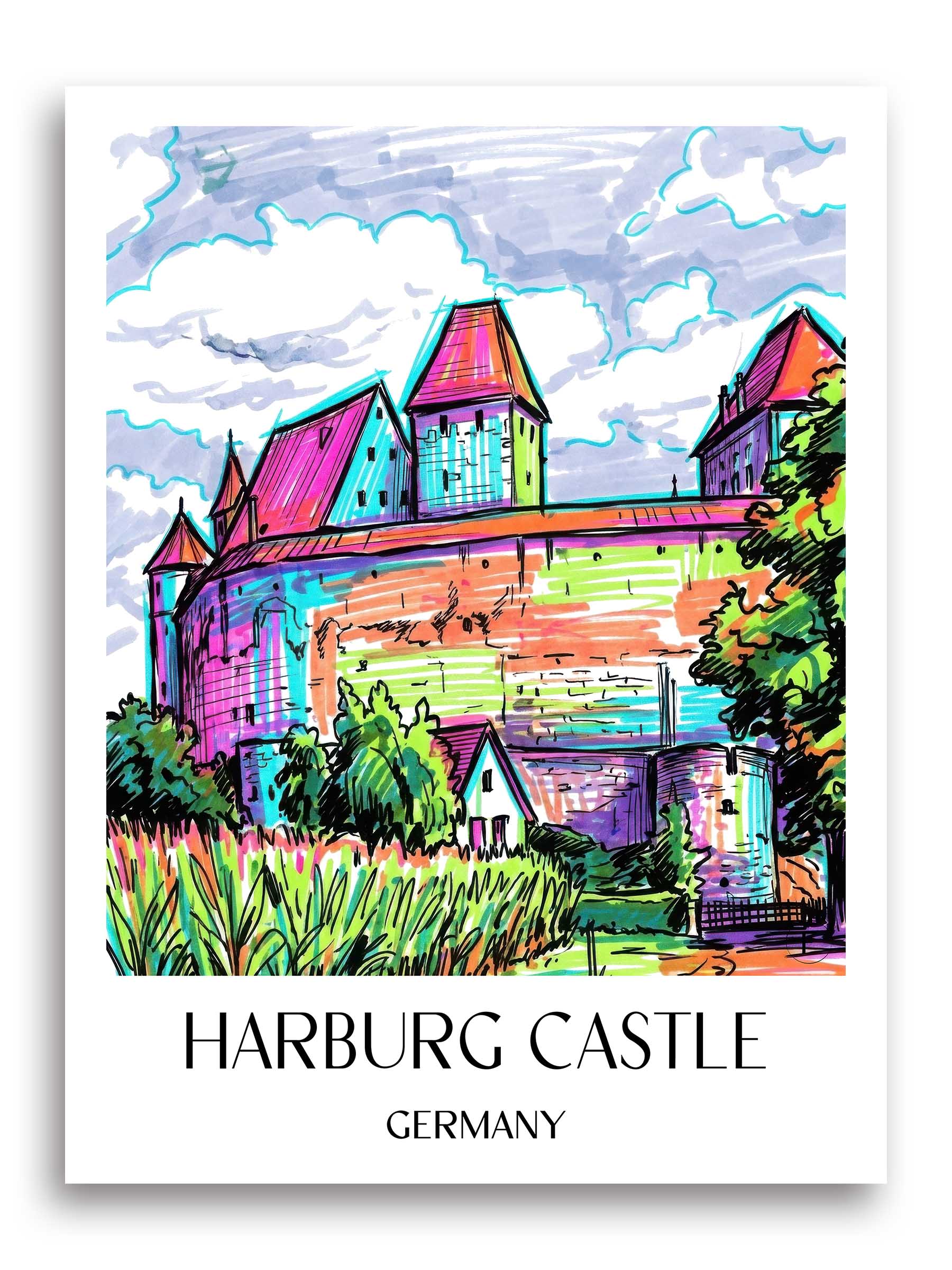 Burg Harburg Poster - Schwaben - Deutschland Kunstdruck - Tag Graffiti von A4 bis A1