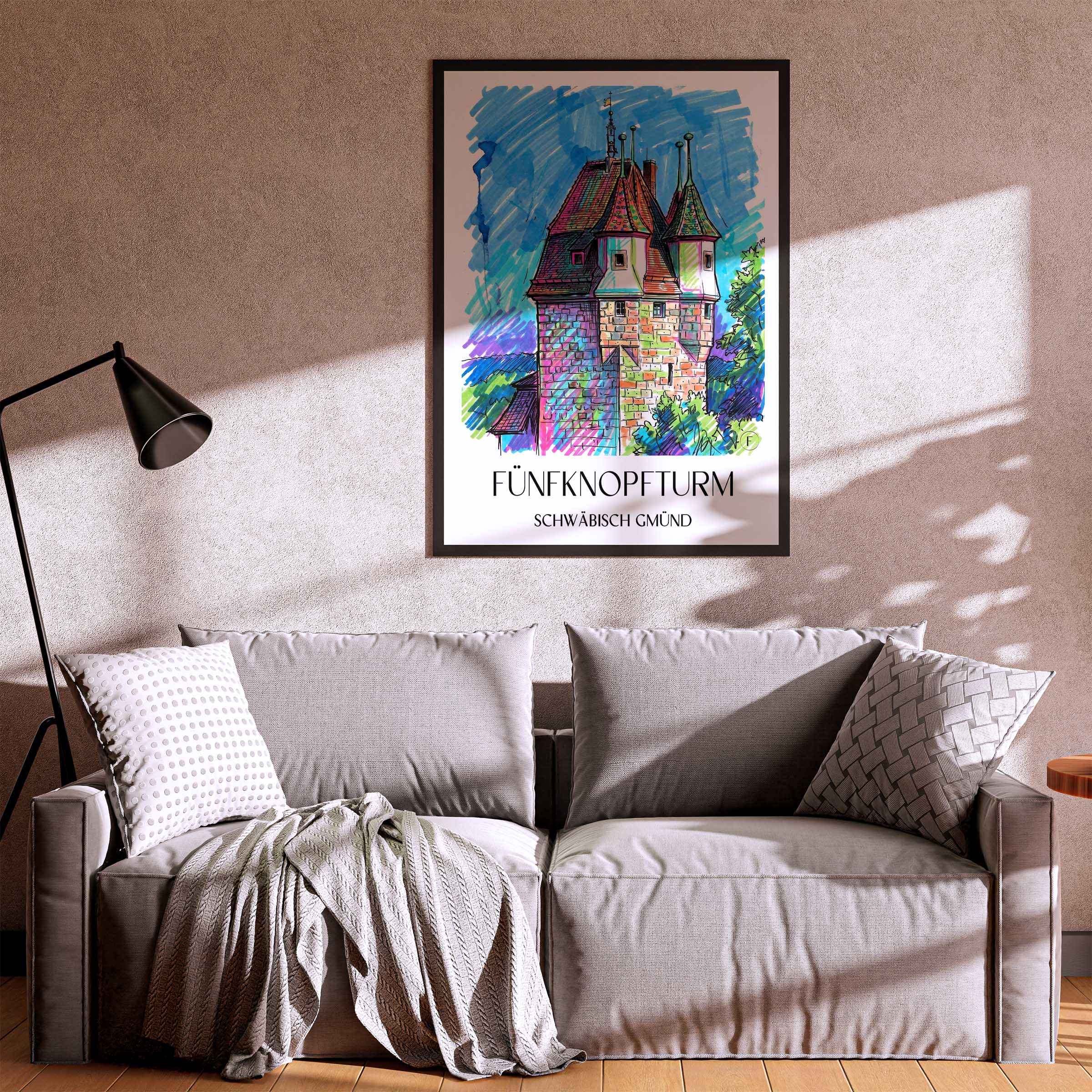 fünfknopfturm-schwäbisch-gmünd-deutschland-poster-graffiti