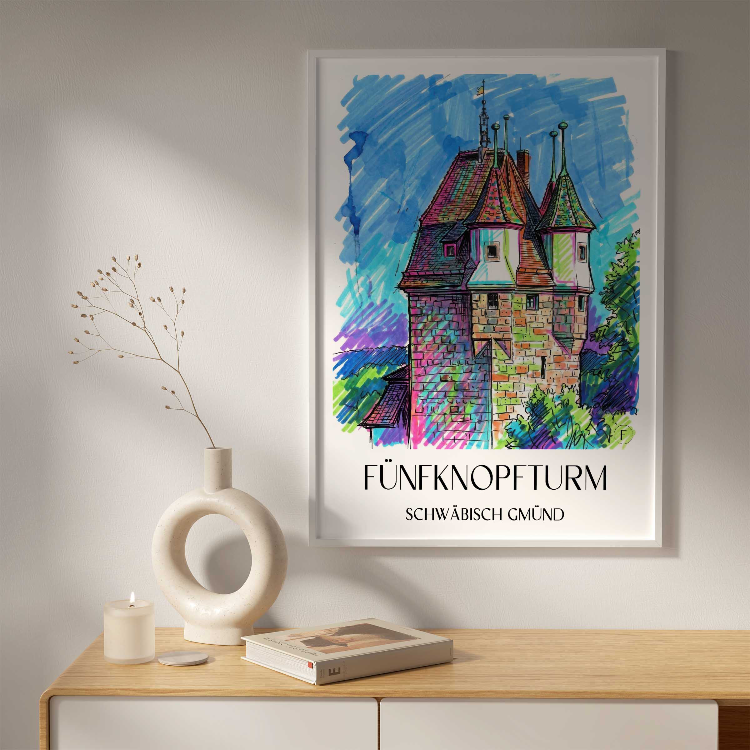 fünfknopfturm-schwäbisch-gmünd-deutschland-poster-graffiti