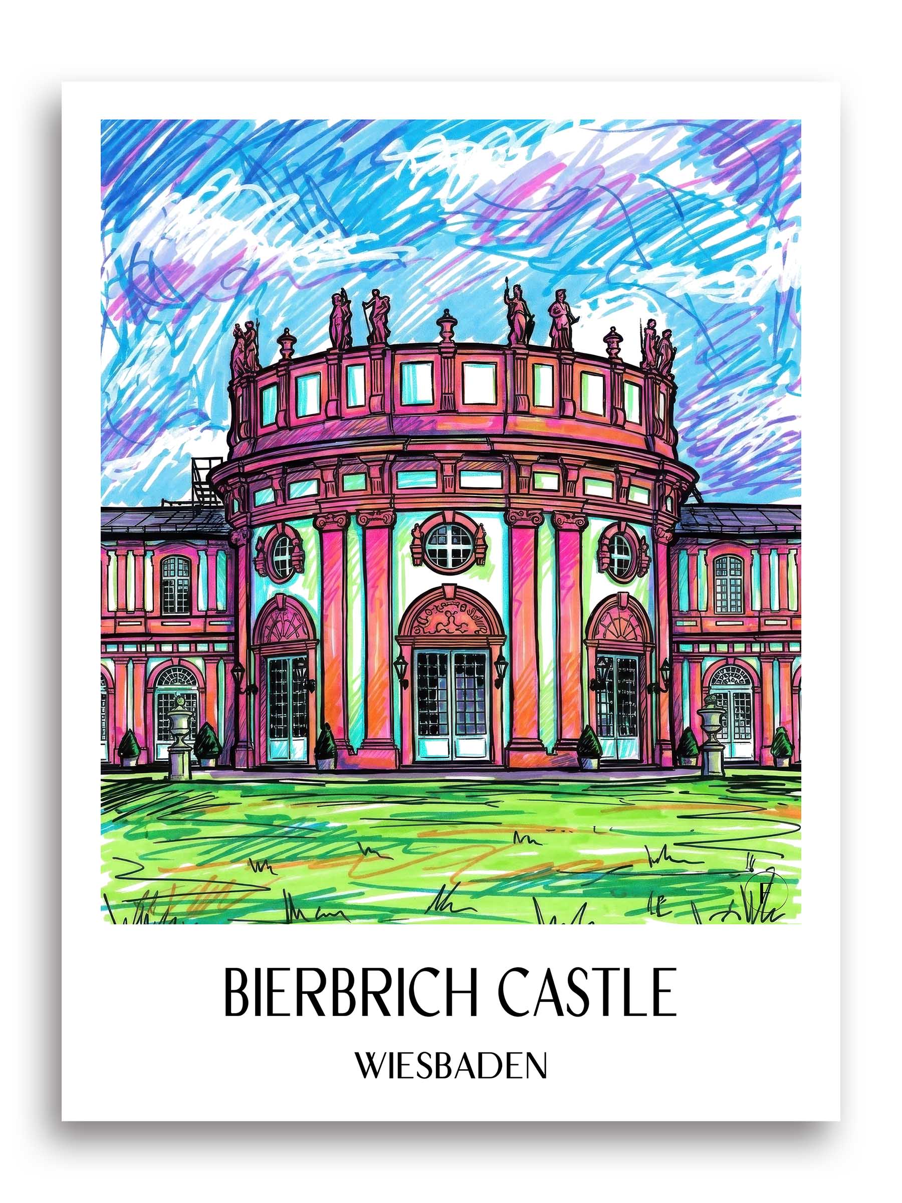 Schloss Bierbrich Poster - Wiesbaden - Deutschland Kunstdruck - Tag Graffiti von A4 bis A1