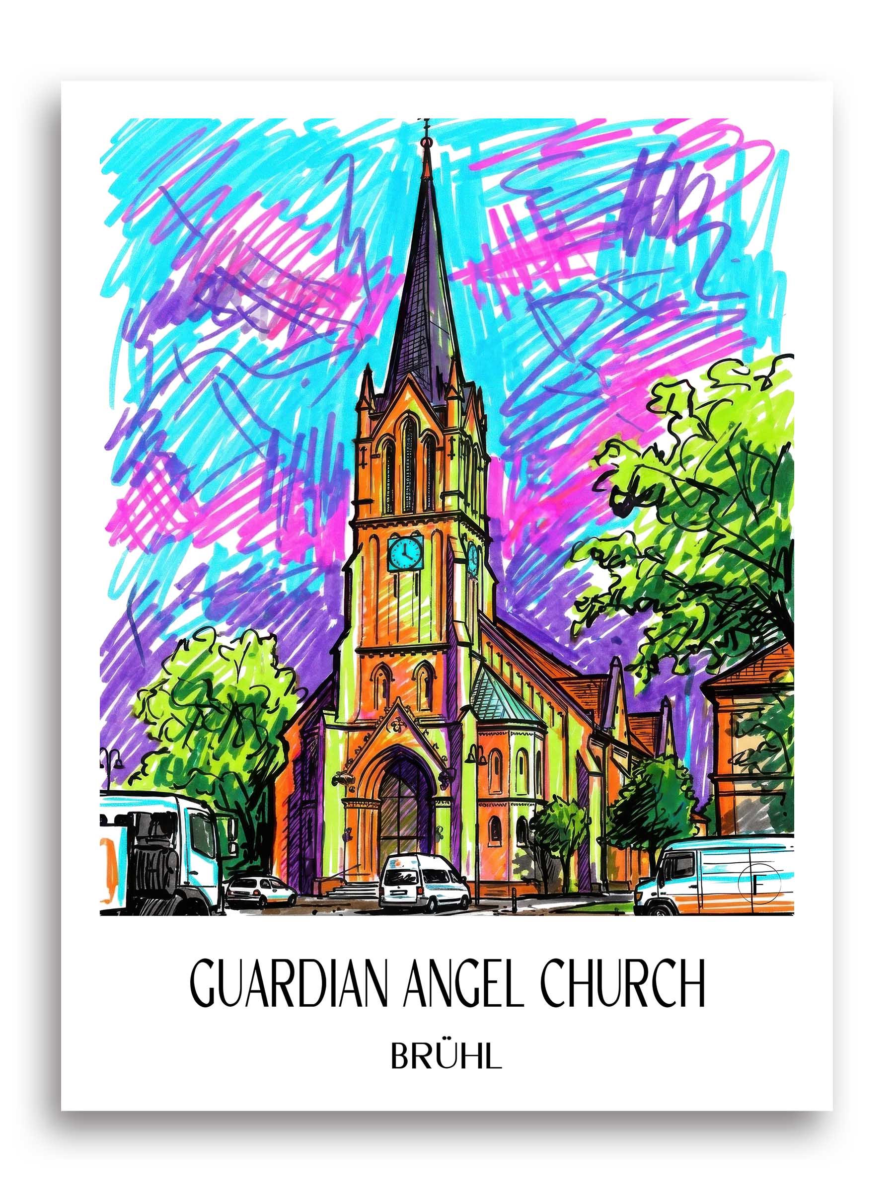 Schutzengelkirche Poster - Brühl - Deutschland Kunstdruck - Tag Graffiti von A4 bis A1