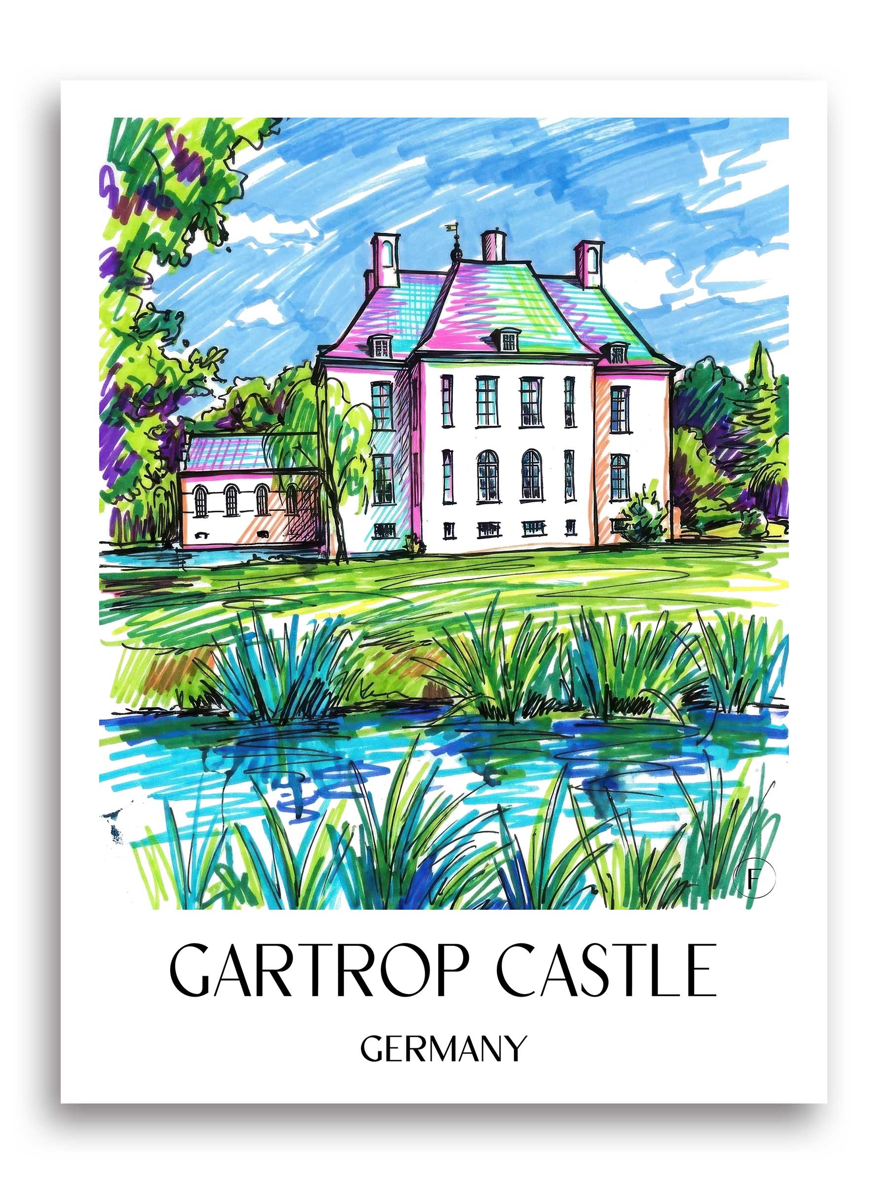 Schloss Gartrop Poster - Niederrhein - Deutschland Kunstdruck - Tag Graffiti von A4 bis A1