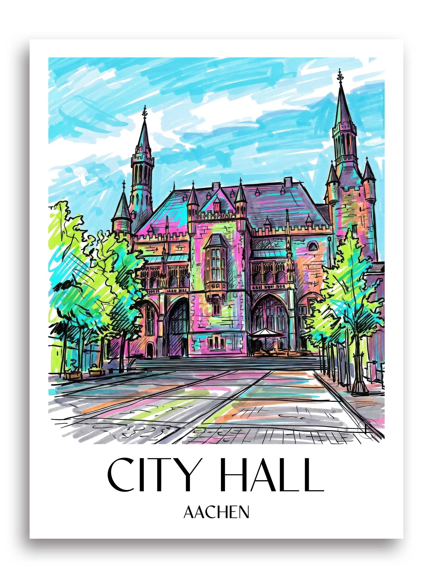 Rathaus Poster - Aachen - Deutschland Kunstdruck - Tag Graffiti von A4 bis A1