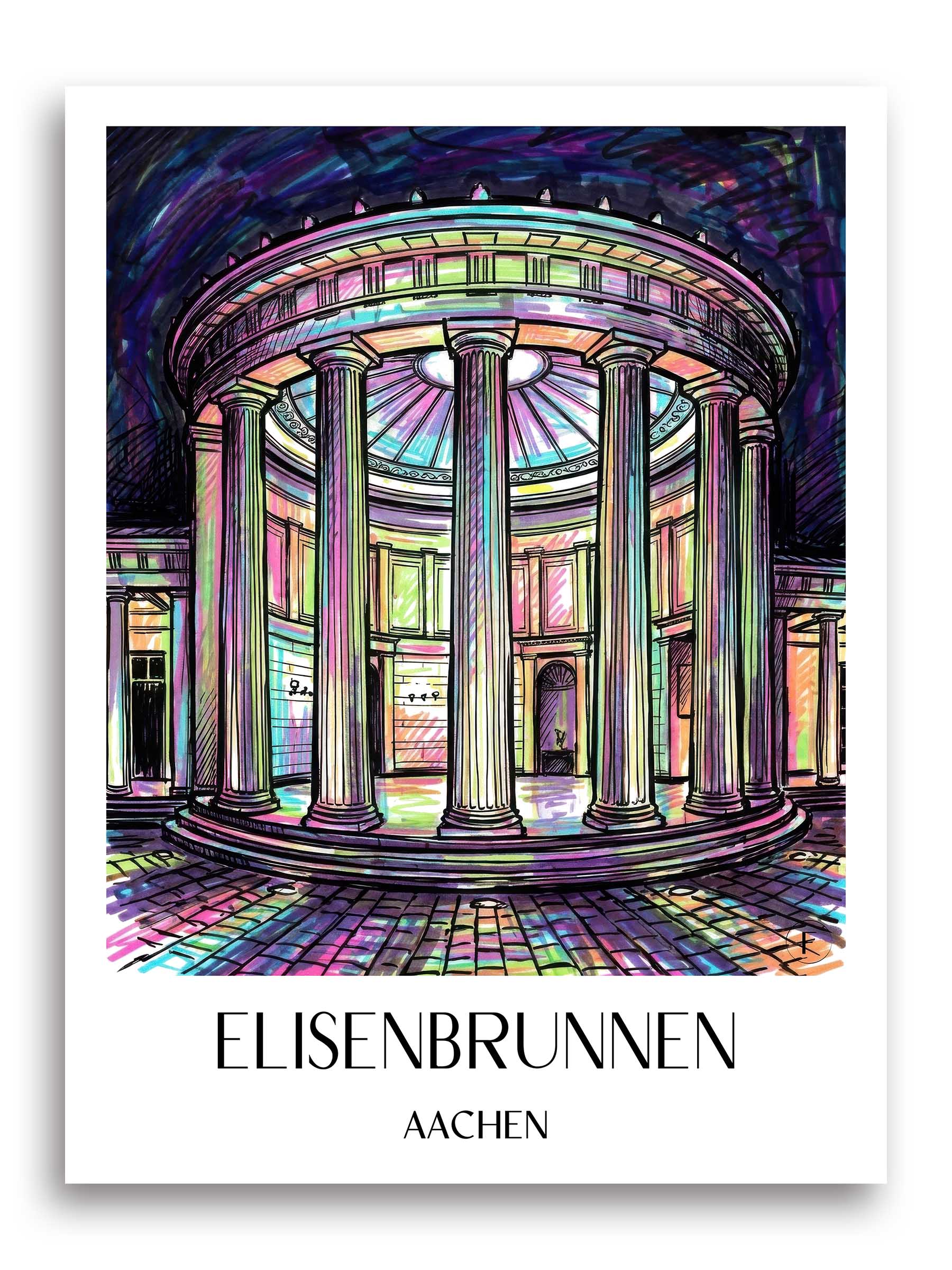 Elisenbrunnen Poster - Aachen - Deutschland Kunstdruck - Tag Graffiti von A4 bis A1
