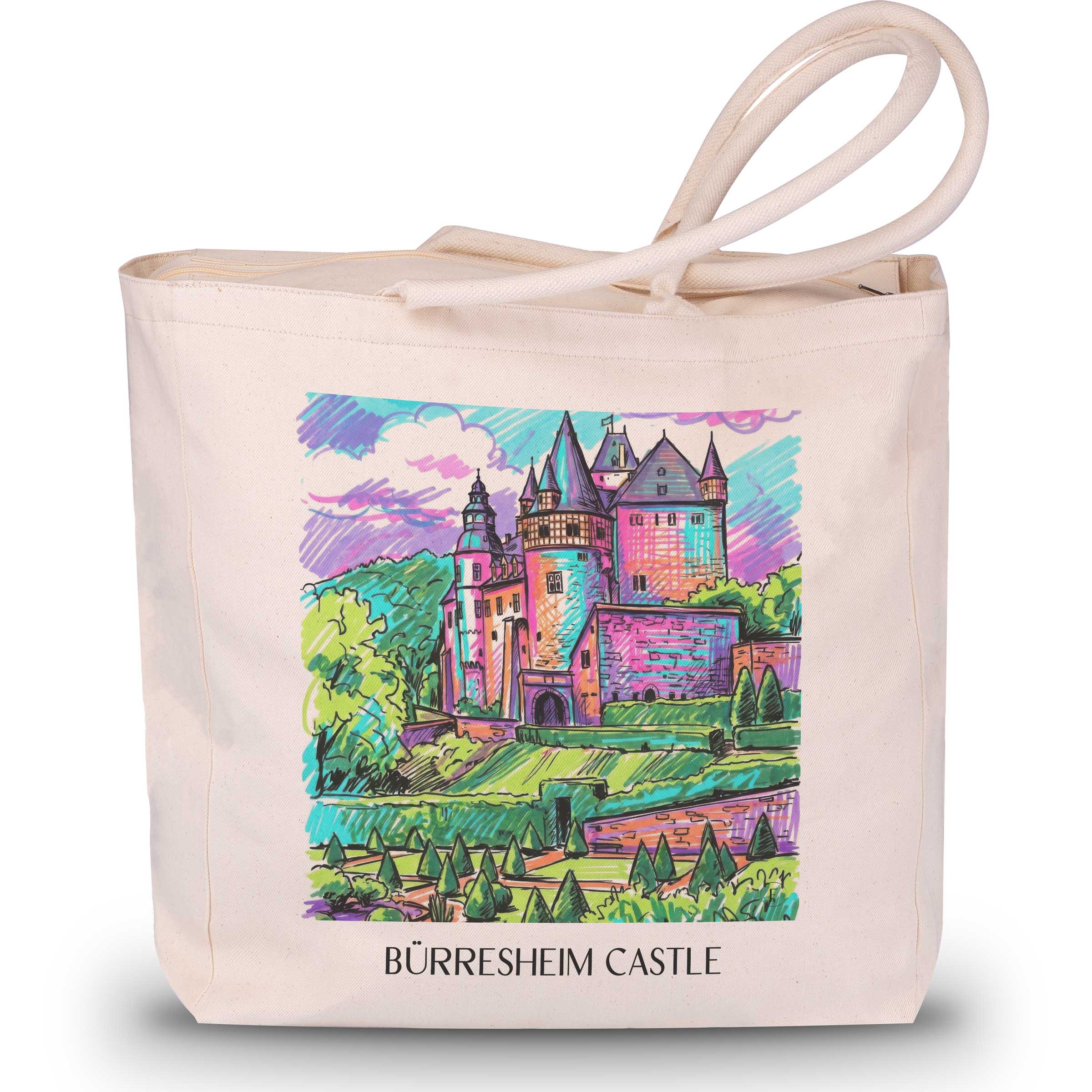 Schloss Bürresheim Shopping Tasche - Eifel - Deutschland Tote Bag - Einkaufstasche im Tag Graffiti Stil