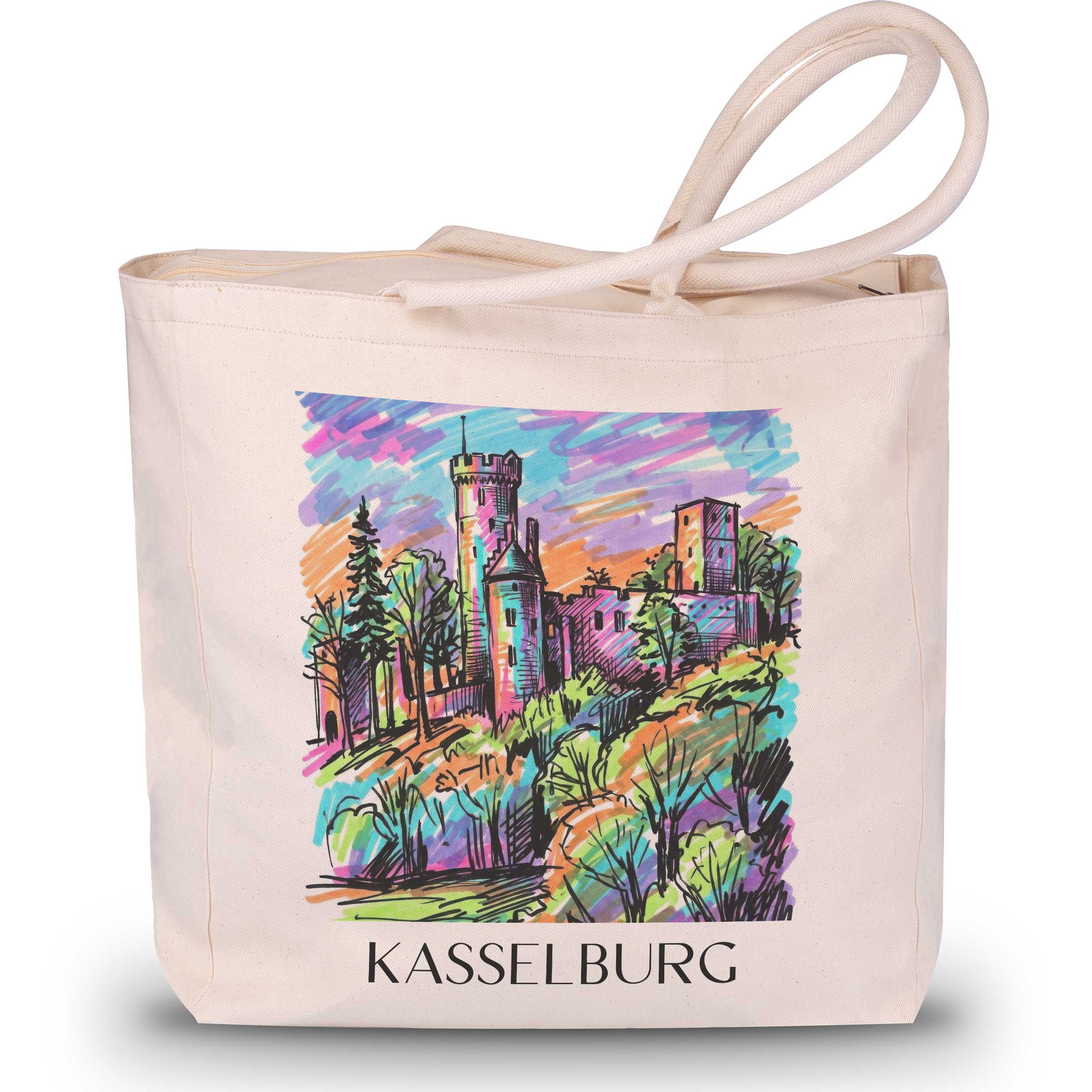 Kasselburg Shopping Tasche - Eifel - Deutschland Tote Bag - Einkaufstasche im Tag Graffiti Stil