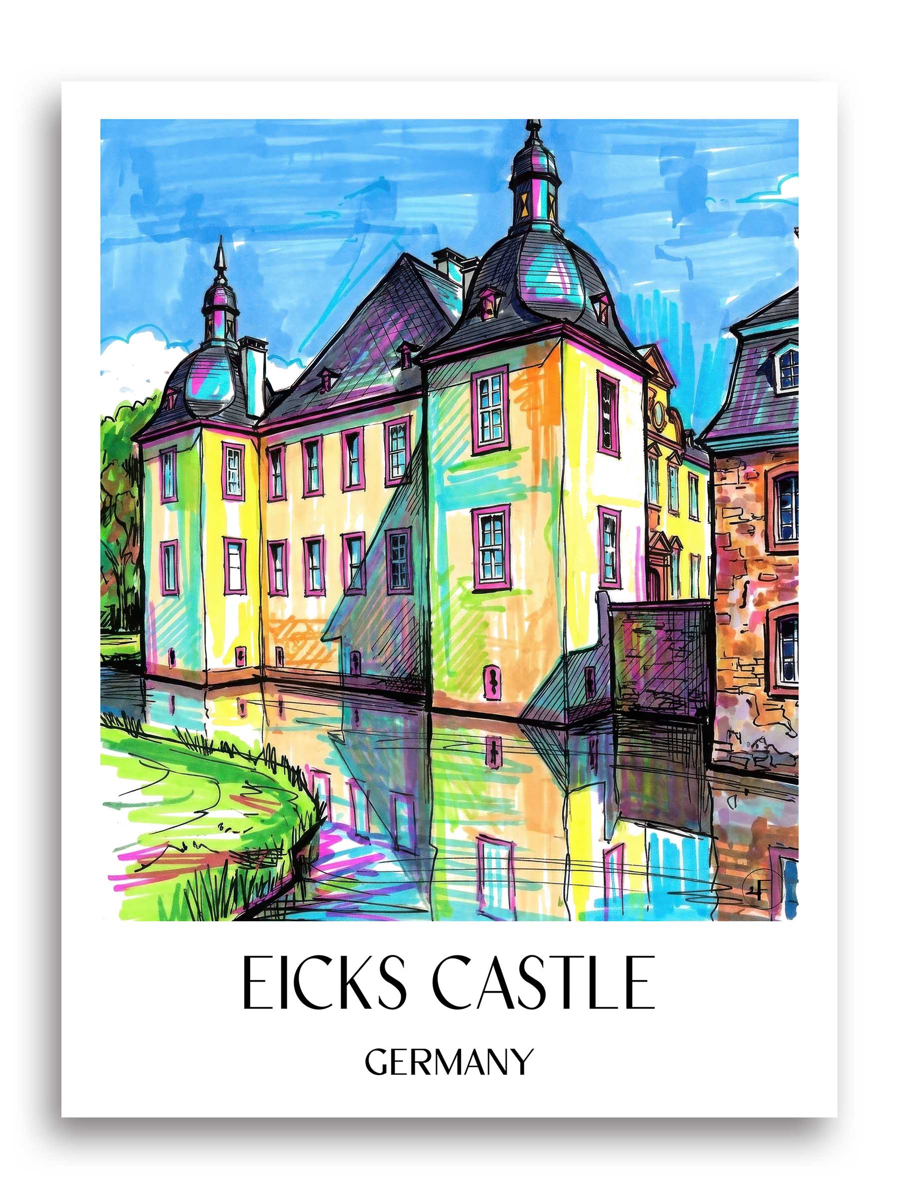 Schloss Eicks Poster - Eifel - Deutschland Kunstdruck - Tag Graffiti von A4 bis A1