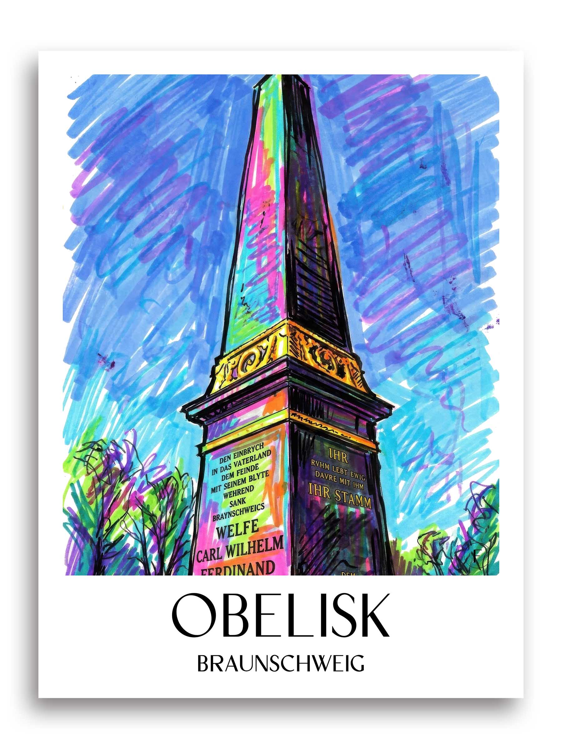 Obelisk Poster - Braunschweig - Deutschland Kunstdruck - Tag Graffiti von A4 bis A1