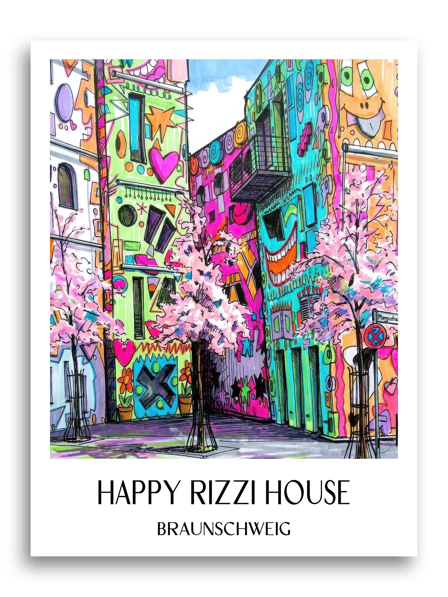 Happy Rizzi House Poster - Braunschweig - Deutschland Kunstdruck - Tag Graffiti von A4 bis A1