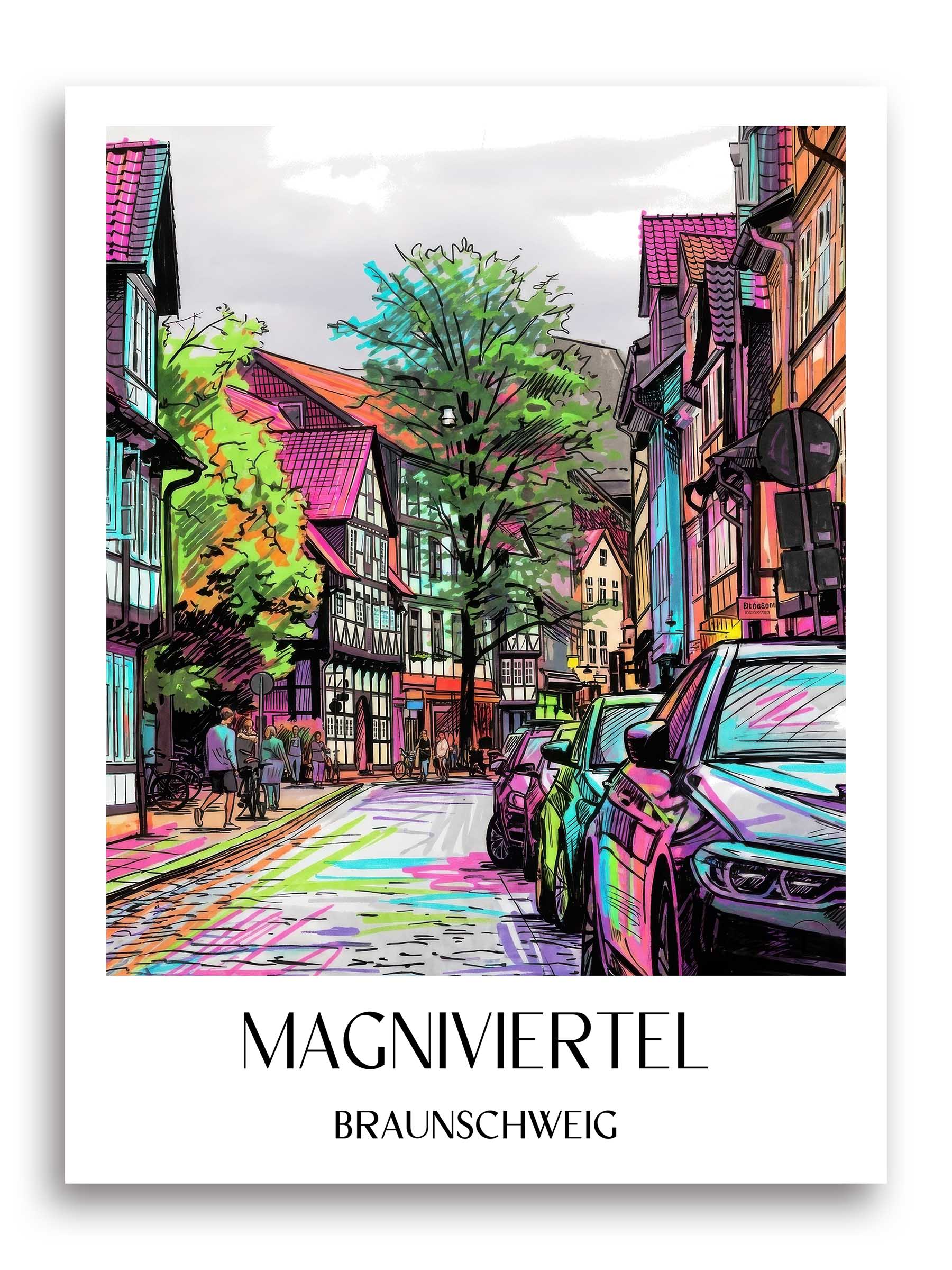 Magniviertel Poster - Braunschweig - Deutschland Kunstdruck - Tag Graffiti von A4 bis A1