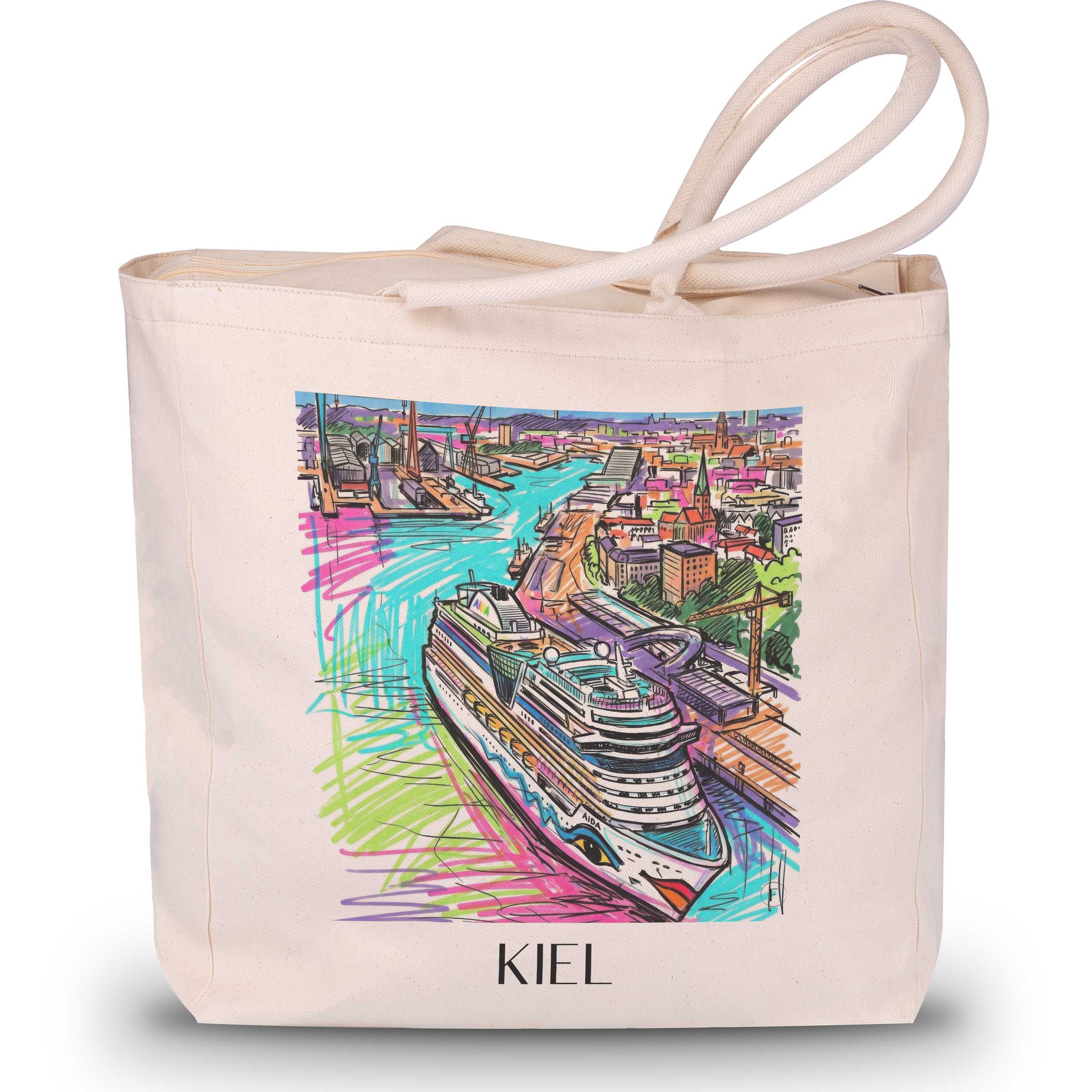 Kiel Shopping Tasche - Schleswig-Holstein - Deutschland Tote Bag - Einkaufstasche im Tag Graffiti Stil