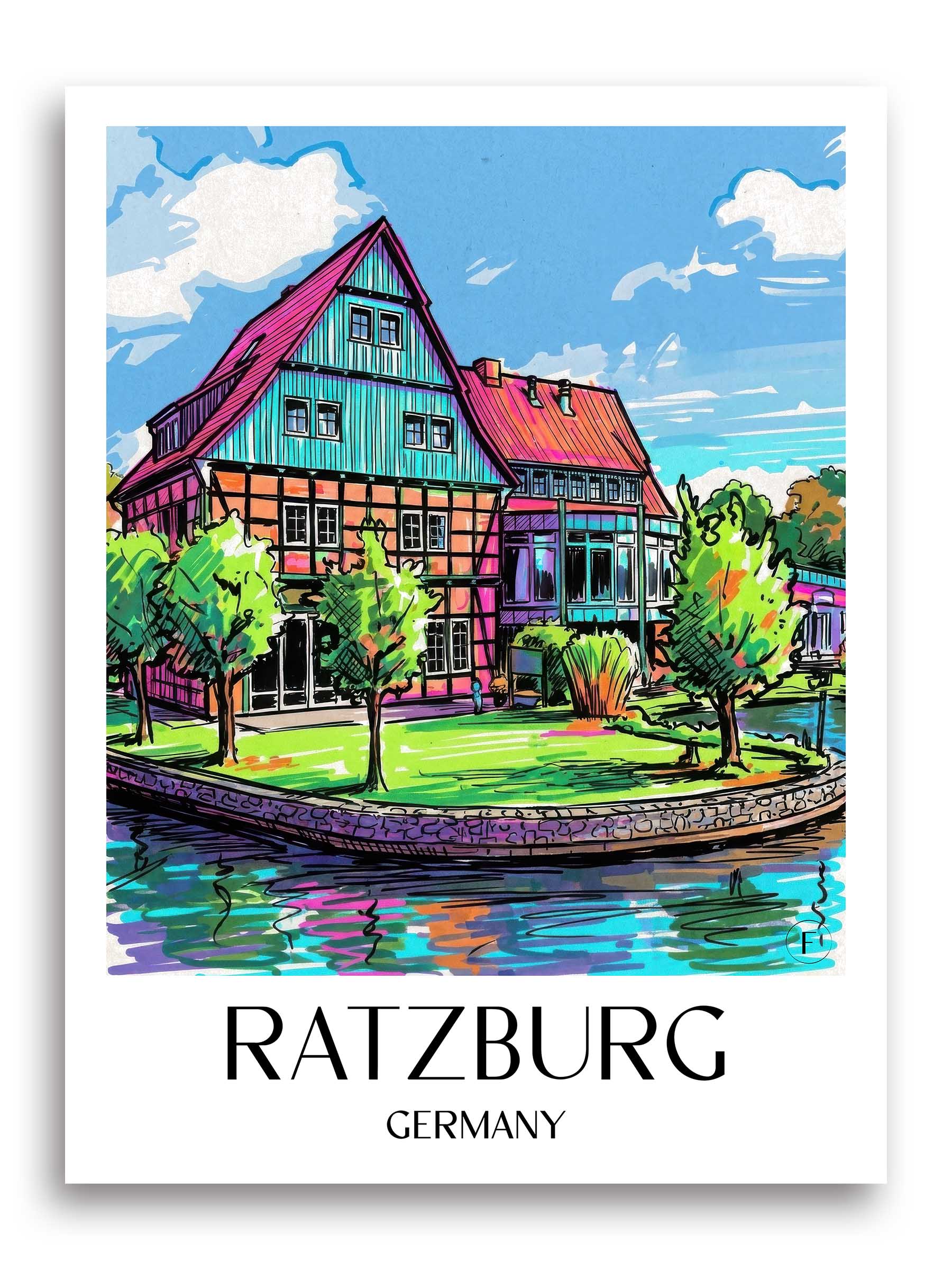 Ratzburg Poster - Schleswig-Holstein - Deutschland Kunstdruck - Tag Graffiti von A4 bis A1