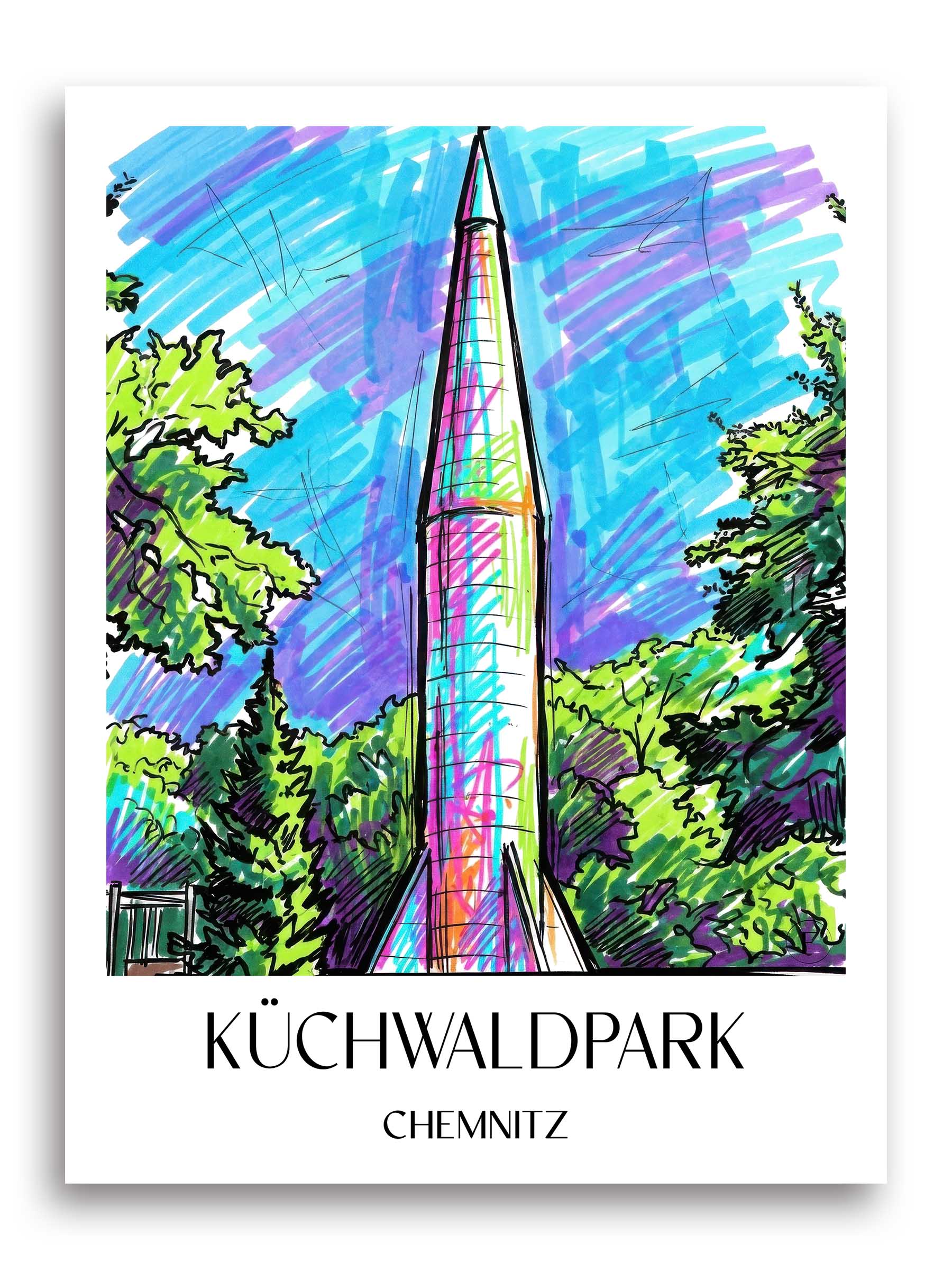 Küchwaldpark Poster - Chemnitz - Deutschland Kunstdruck - Tag Graffiti von A4 bis A1