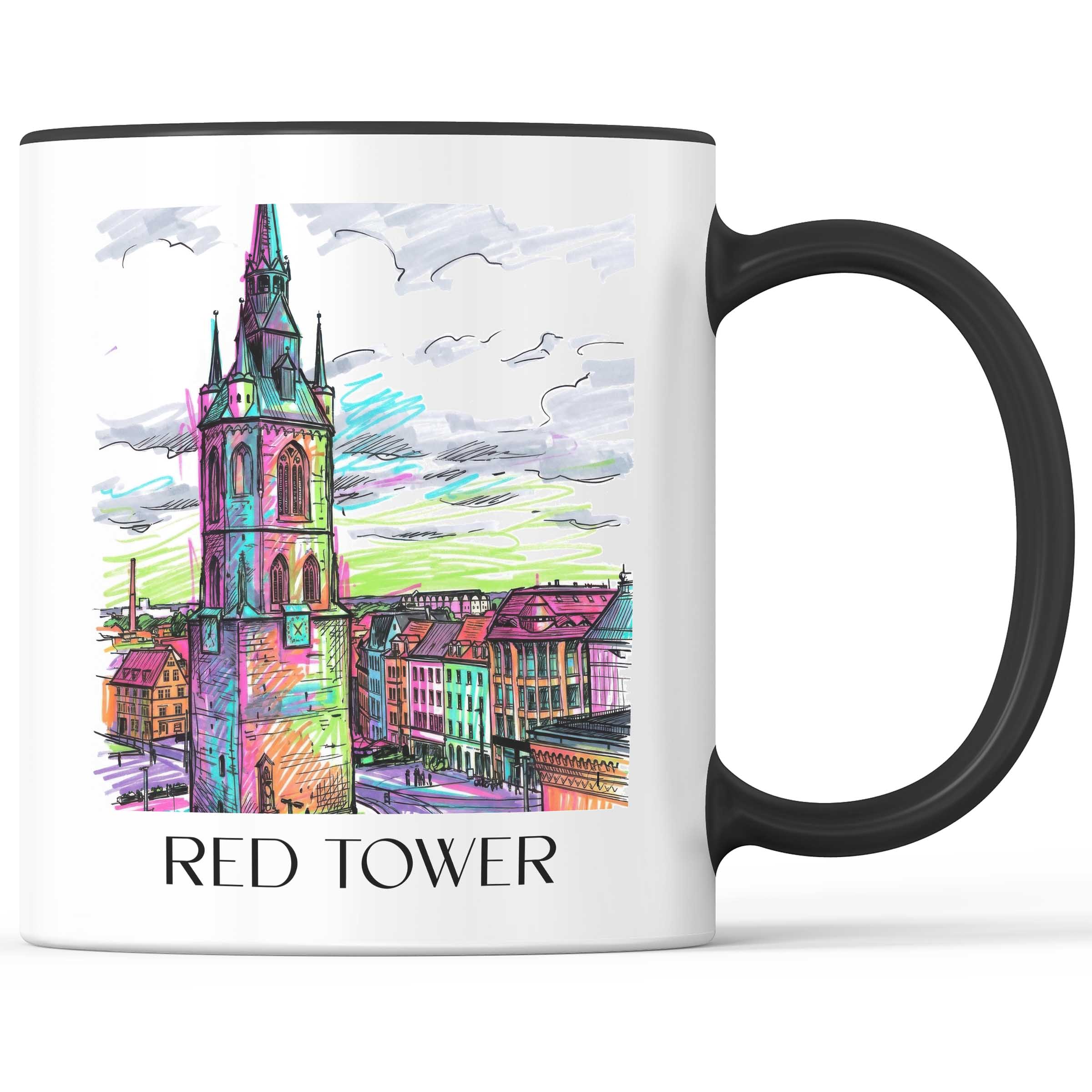 Roter Turm Kaffeebecher - Halle - Deutschland Becher - Kaffeetasse im Tag Graffiti Stil