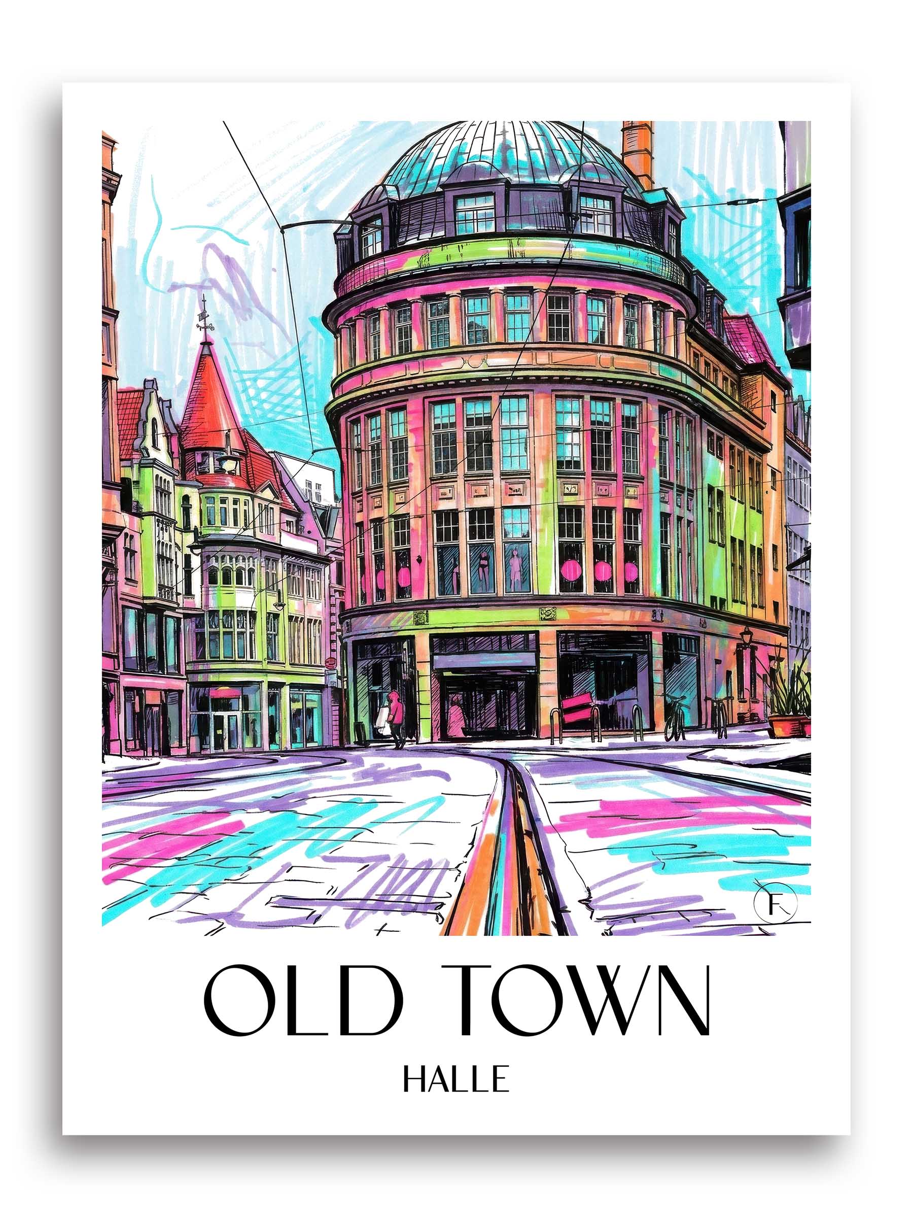 Altstadt Poster - Halle - Deutschland Kunstdruck - Tag Graffiti von A4 bis A1