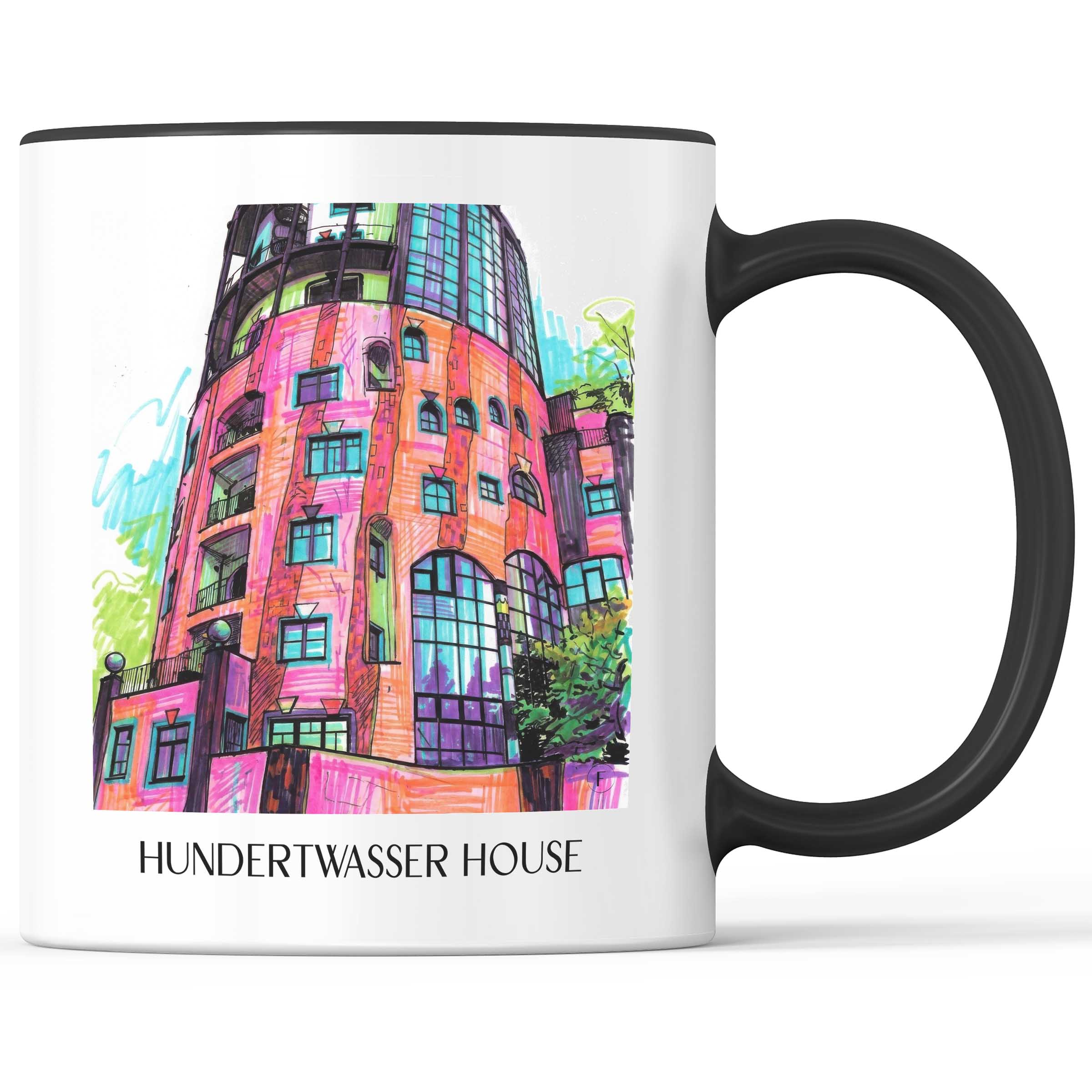 Hundertwasserhaus Kaffeebecher - Magdeburg - Deutschland Becher - Kaffeetasse im Tag Graffiti Stil
