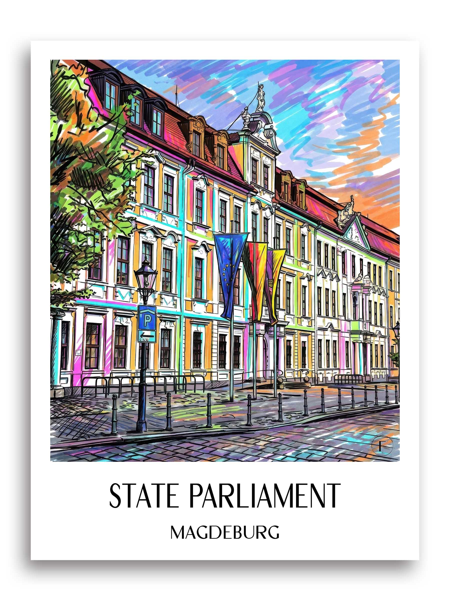 Landtag Poster - Magdeburg - Deutschland Kunstdruck - Tag Graffiti von A4 bis A1