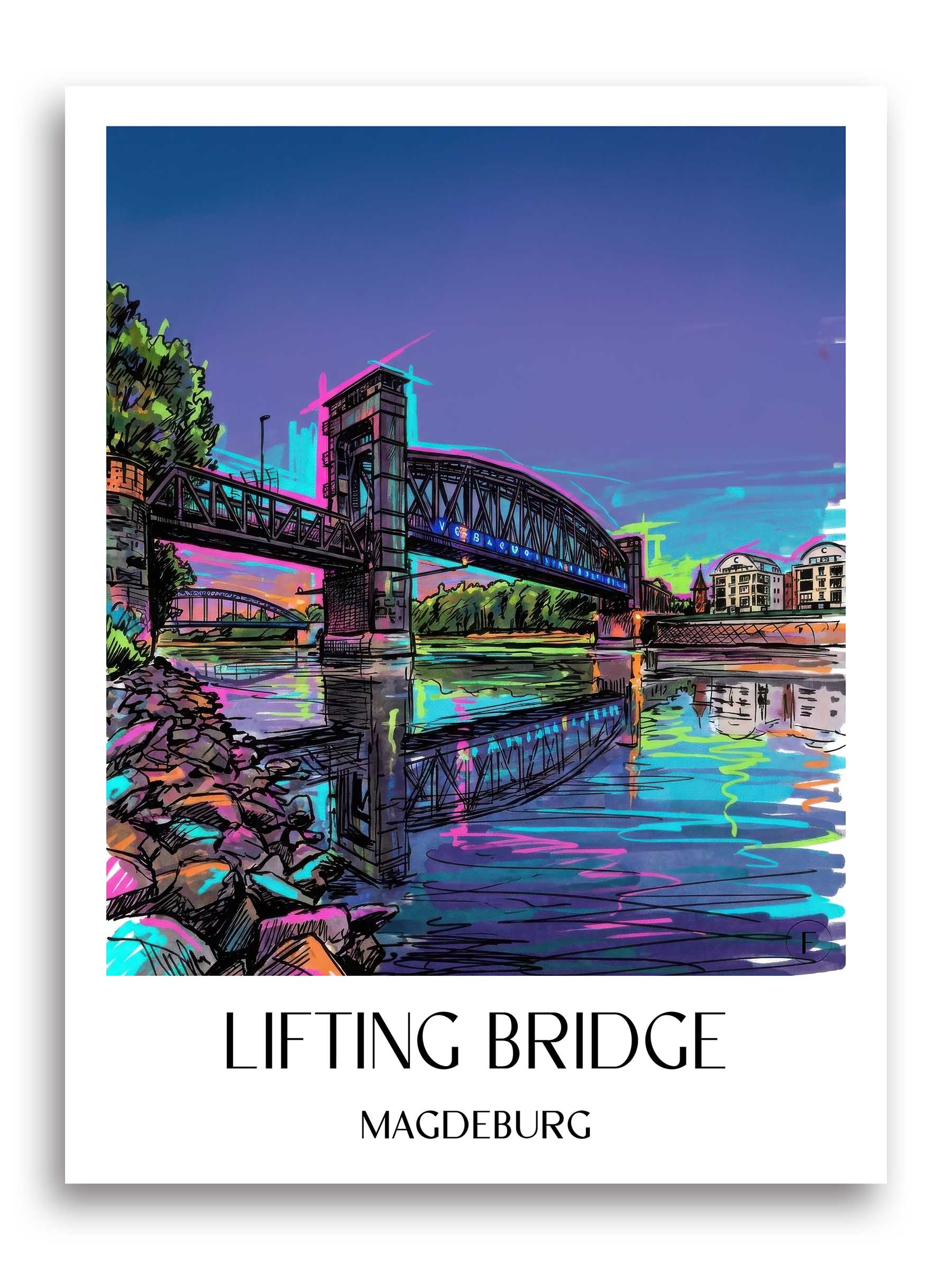 Hubbrücke Poster - Magdeburg - Deutschland Kunstdruck - Tag Graffiti von A4 bis A1