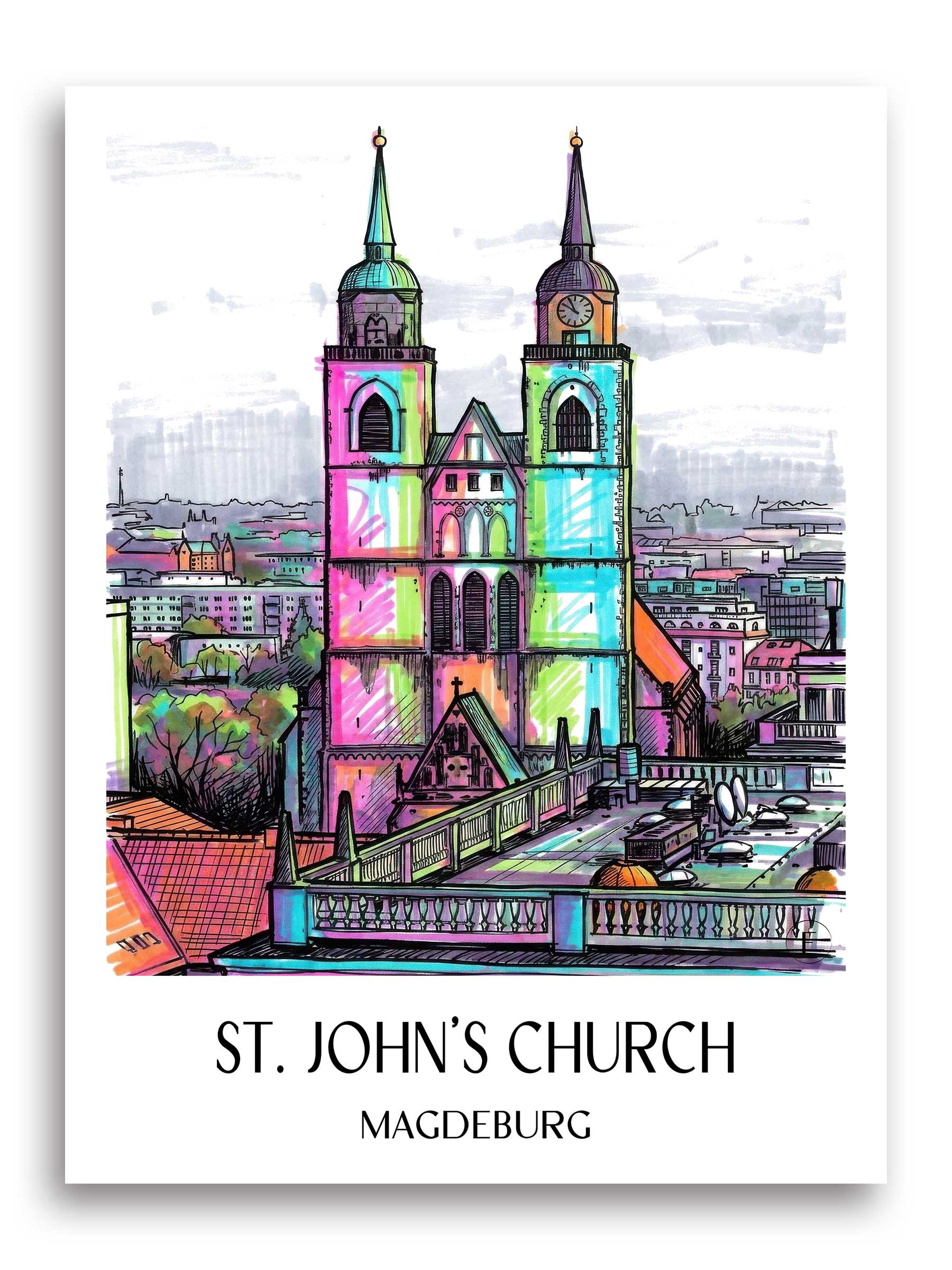 Johanniskirche Poster - Magdeburg - Deutschland Kunstdruck - Tag Graffiti von A4 bis A1