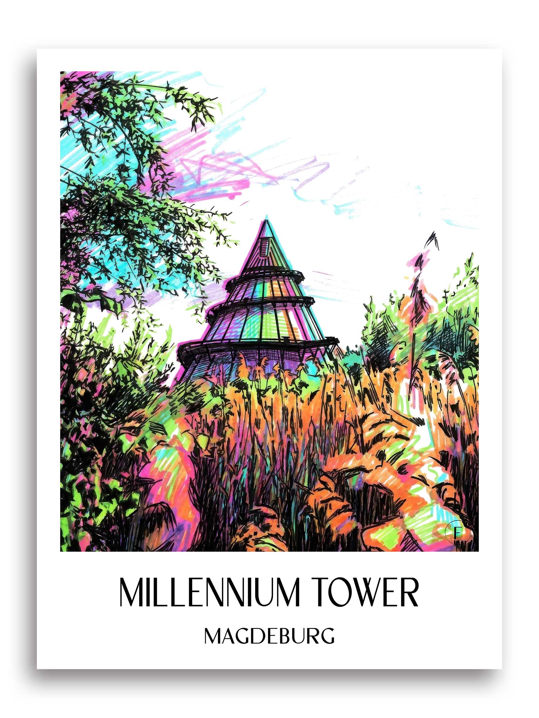 Jahrtausendturm Poster - Magdeburg - Deutschland Kunstdruck - Tag Graffiti von A4 bis A1