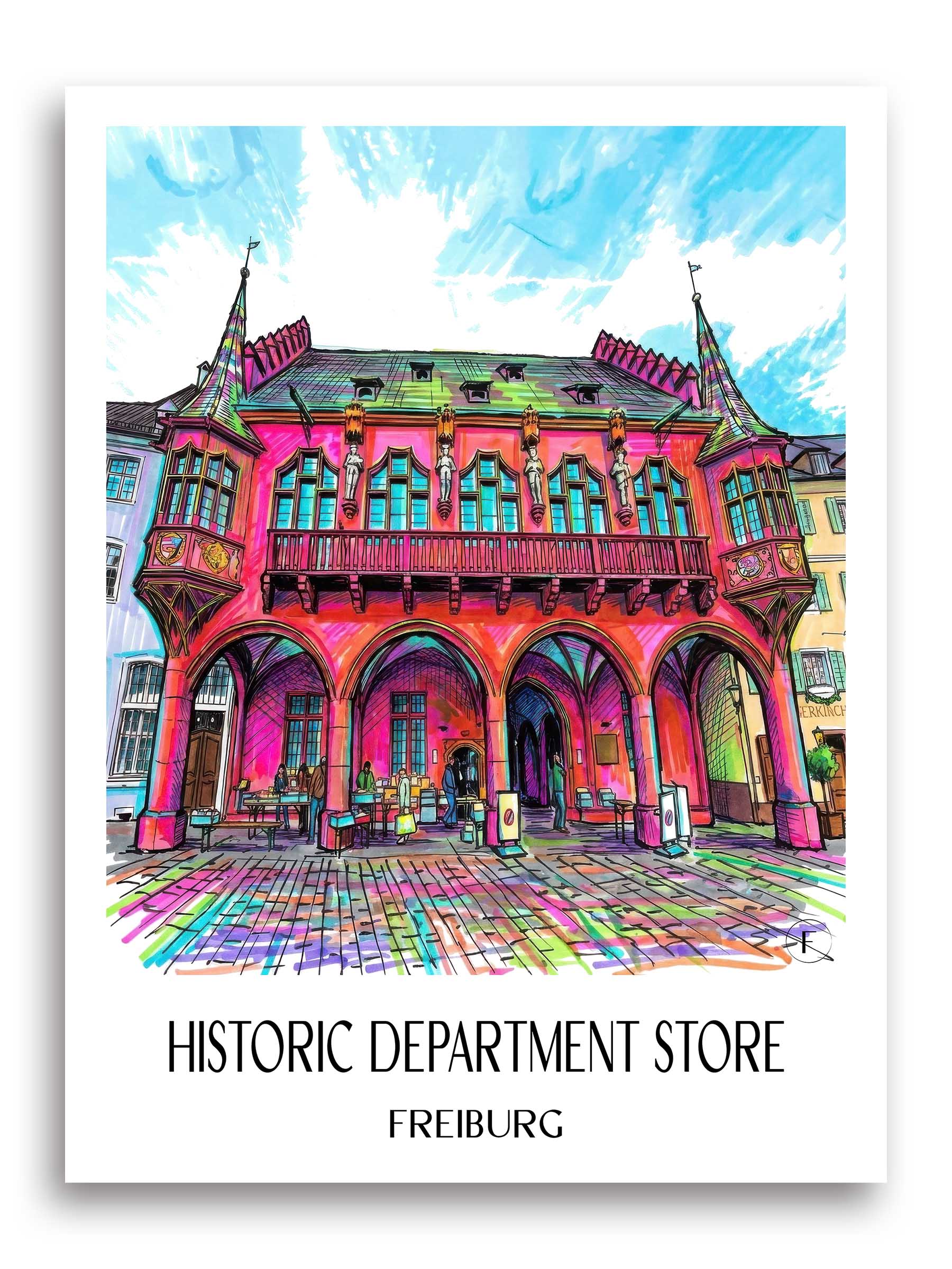 Historisches Kaufhaus Poster - Freiburg - Deutschland Kunstdruck - Tag Graffiti von A4 bis A1