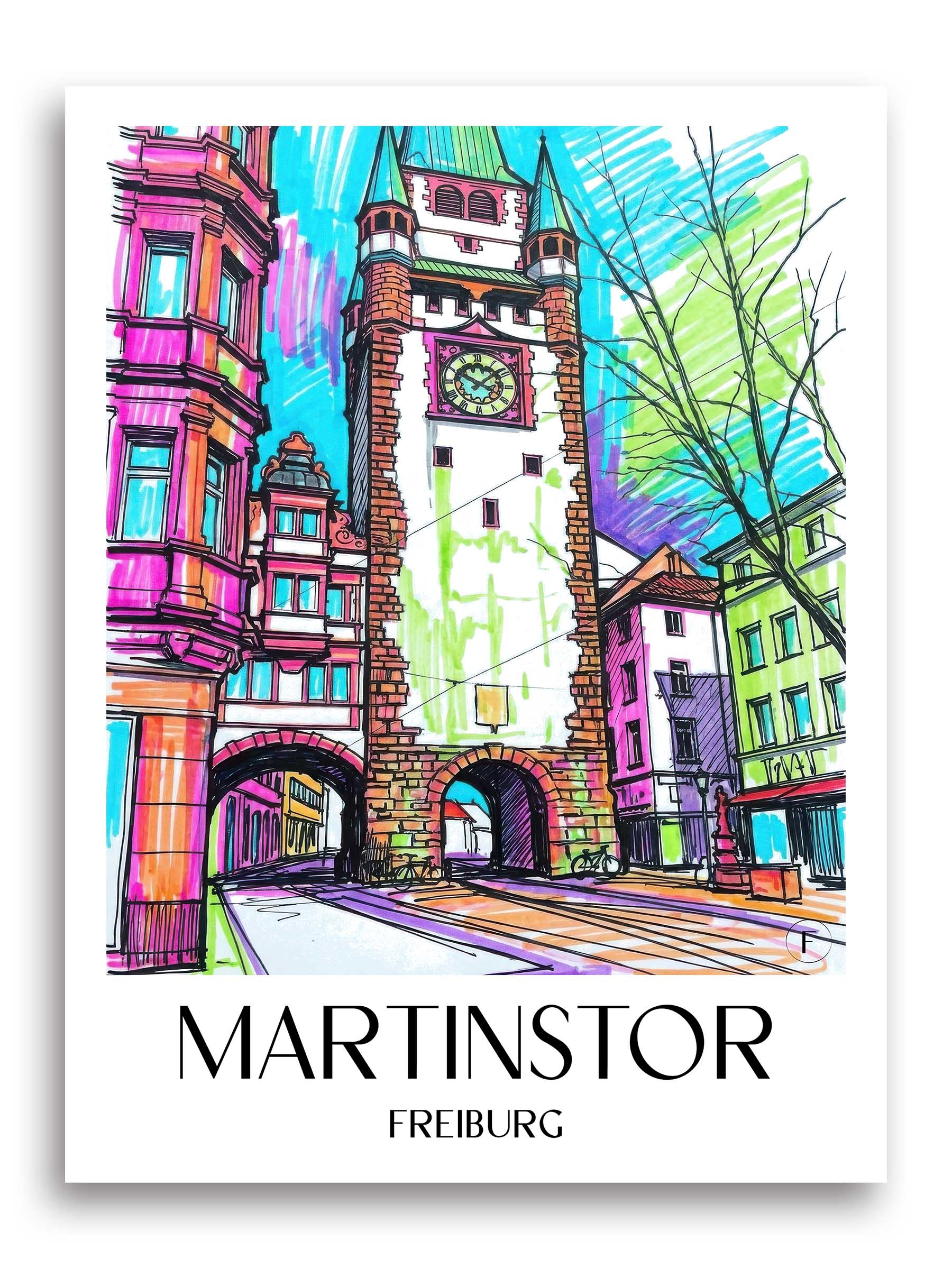 Martinstor Poster - Freiburg - Deutschland Kunstdruck - Tag Graffiti von A4 bis A1