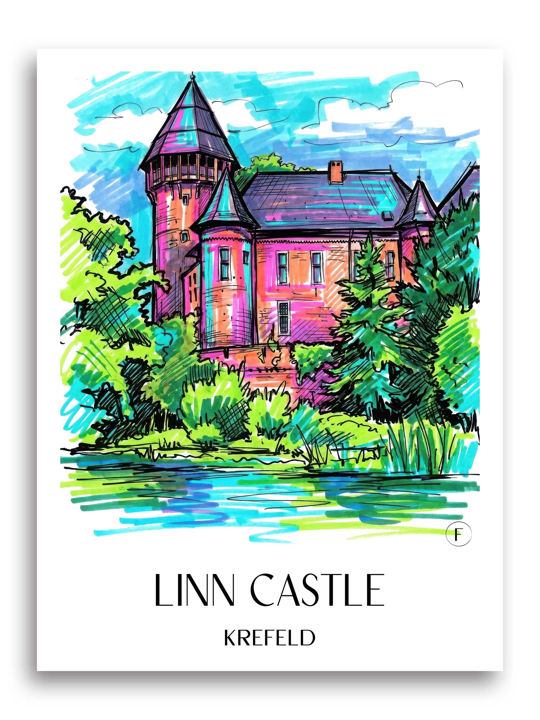 Burg Linn Poster - Krefeld - Deutschland Kunstdruck - Tag Graffiti von A4 bis A1