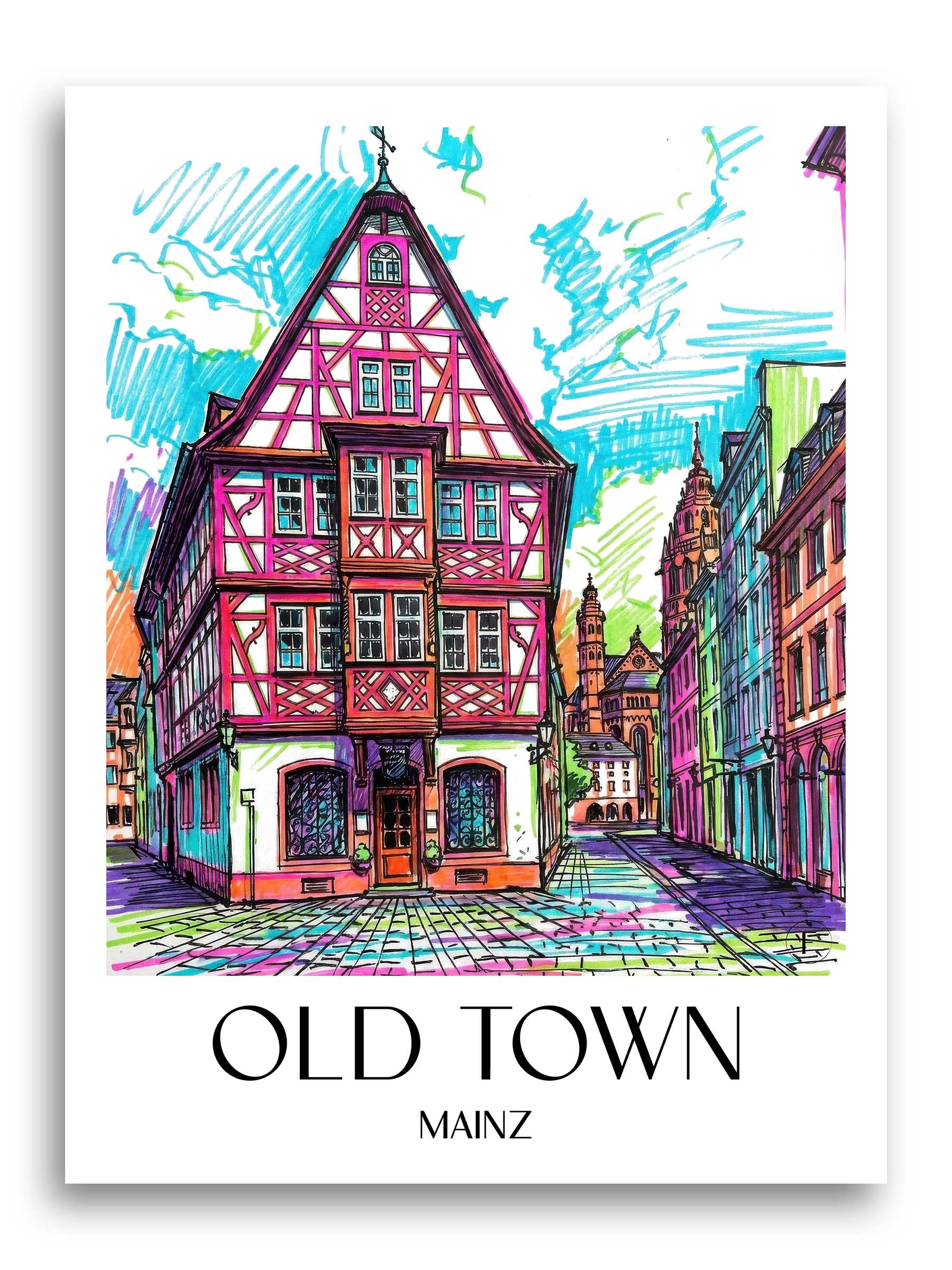 Altstadt Poster - Mainz - Deutschland Kunstdruck - Tag Graffiti von A4 bis A1