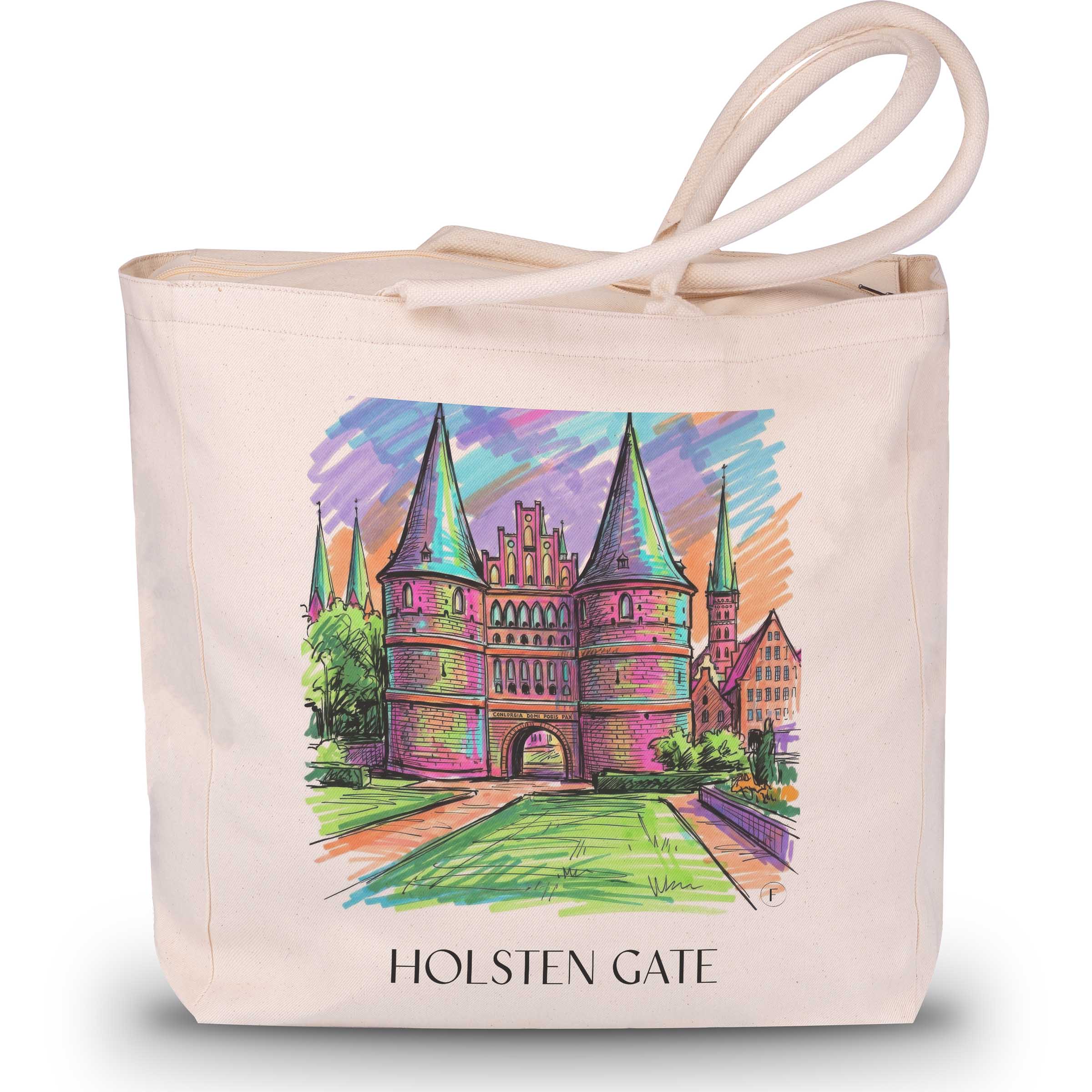 Holstentor Shopping Tasche - Lübeck - Deutschland Tote Bag - Einkaufstasche im Tag Graffiti Stil