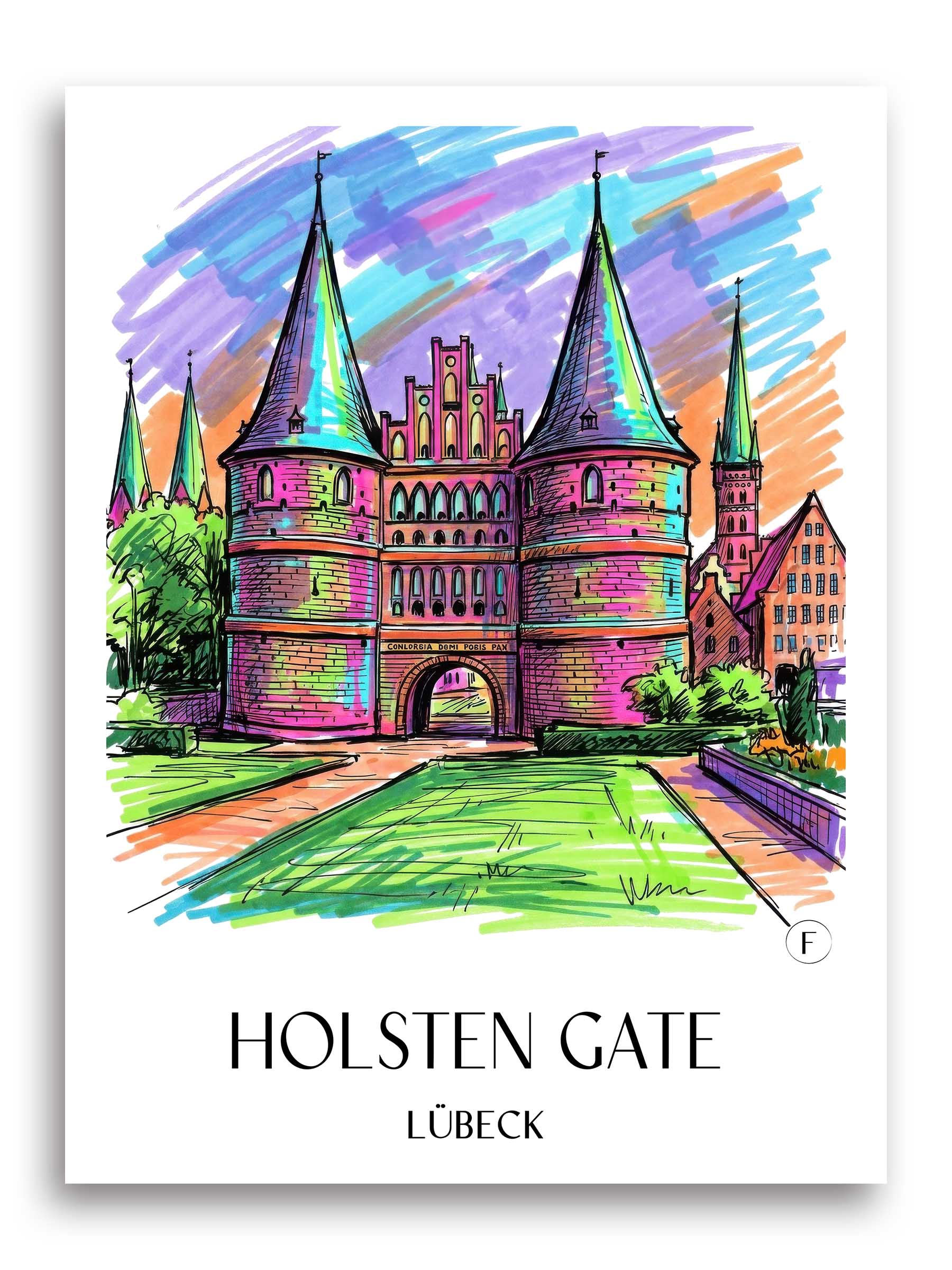 Holstentor Poster - Lübeck - Deutschland Kunstdruck - Tag Graffiti von A4 bis A1
