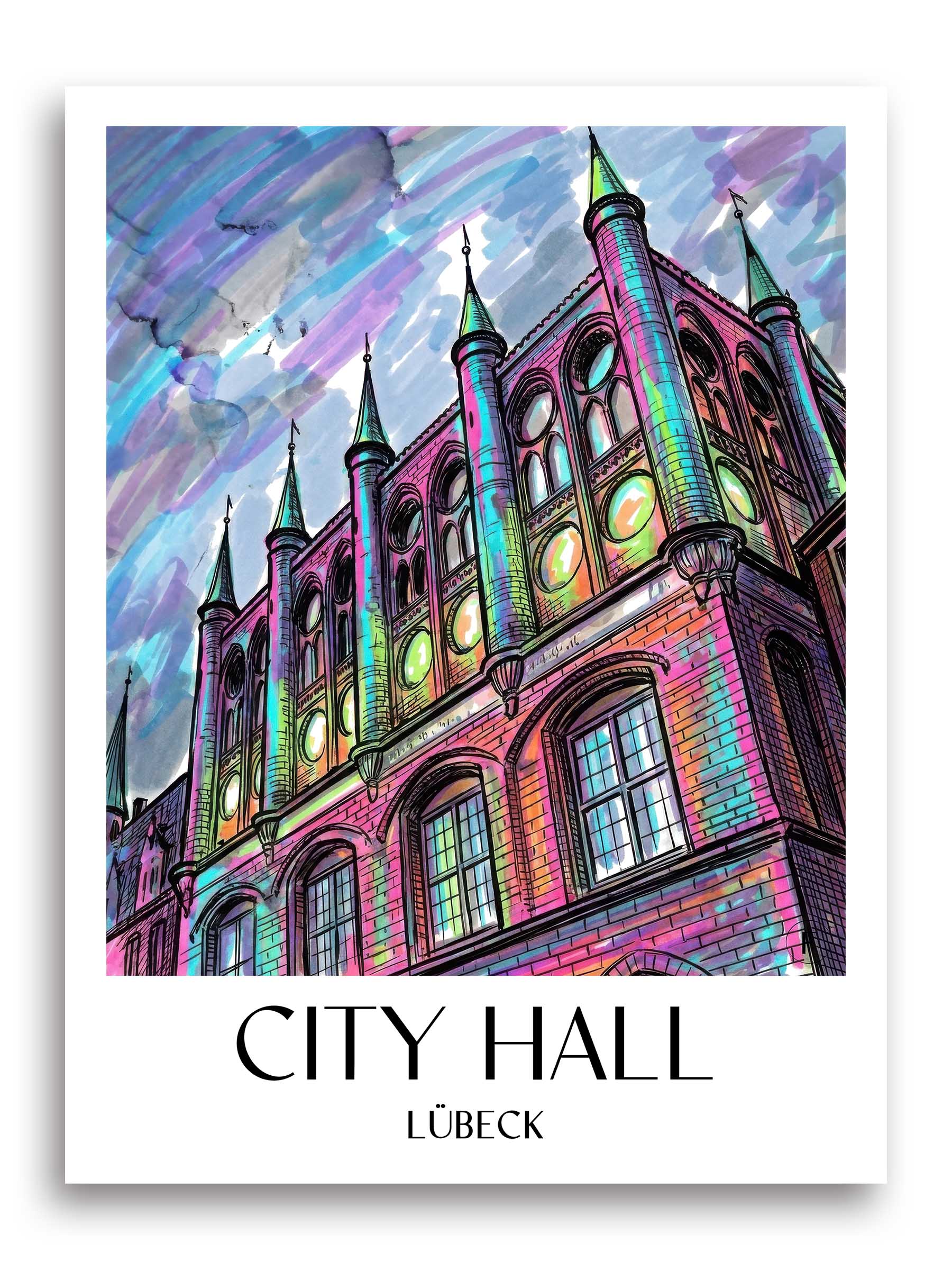 Rathaus Poster - Lübeck - Deutschland Kunstdruck - Tag Graffiti von A4 bis A1