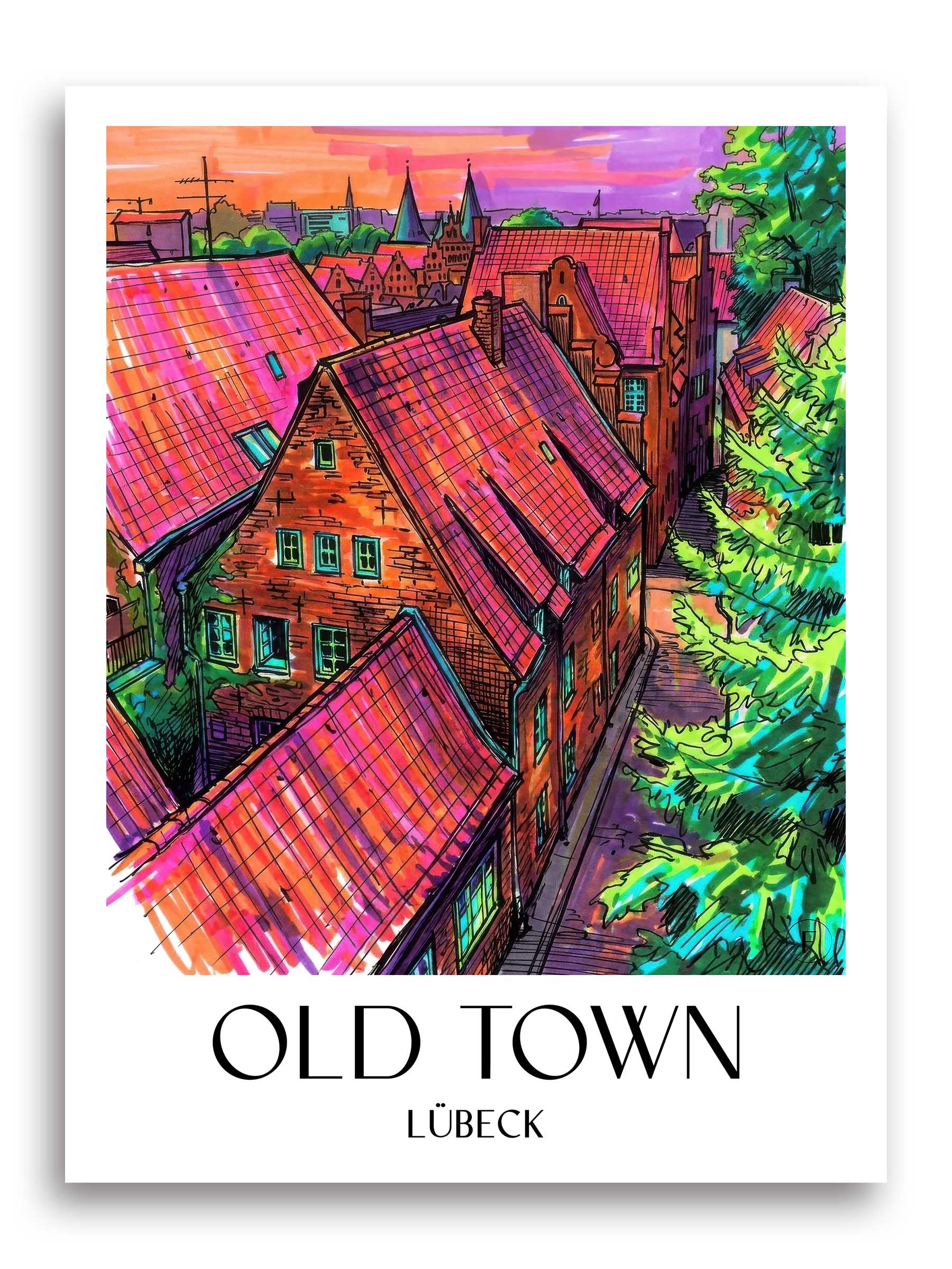 Altstadt Poster - Lübeck - Deutschland Kunstdruck - Tag Graffiti von A4 bis A1