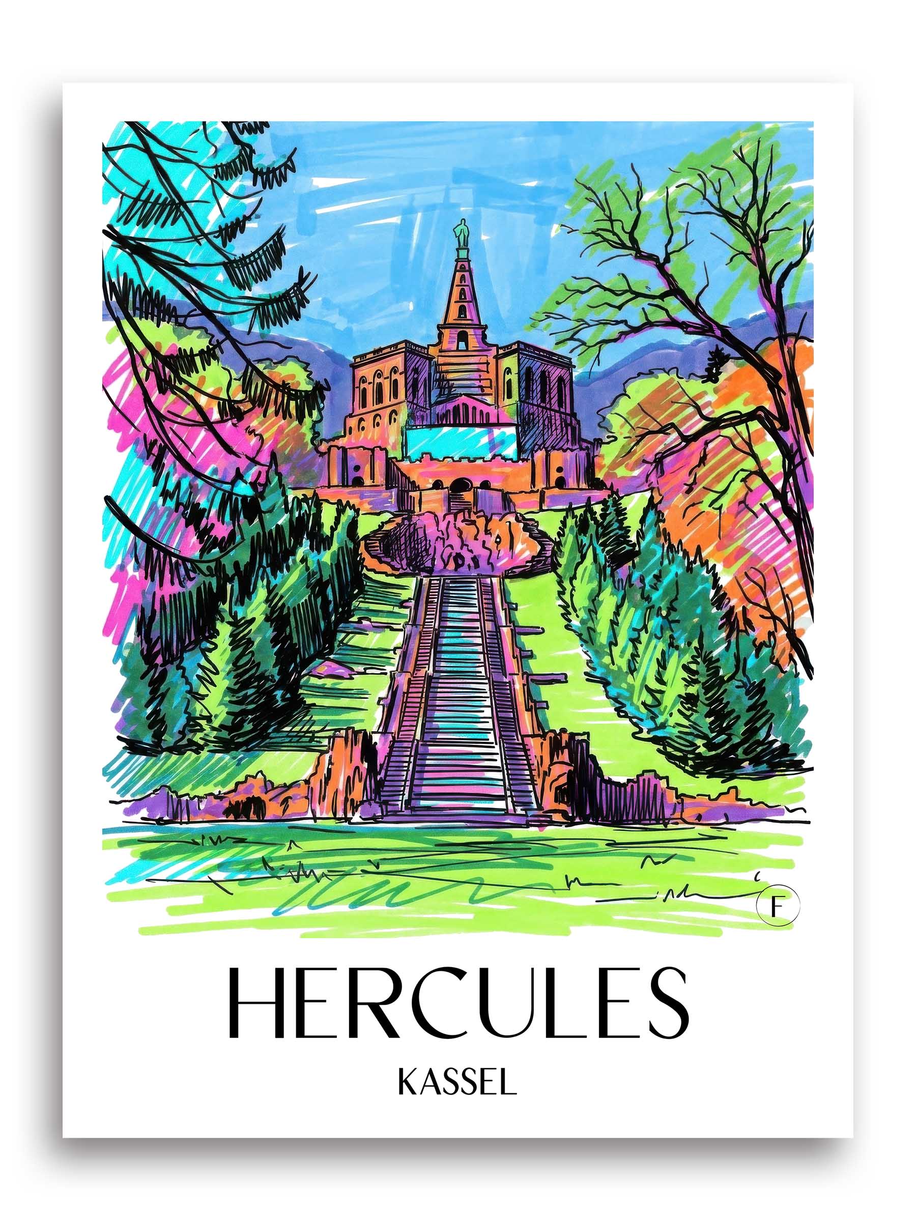 Herkules Poster - Kassel - Deutschland Kunstdruck - Tag Graffiti von A4 bis A1