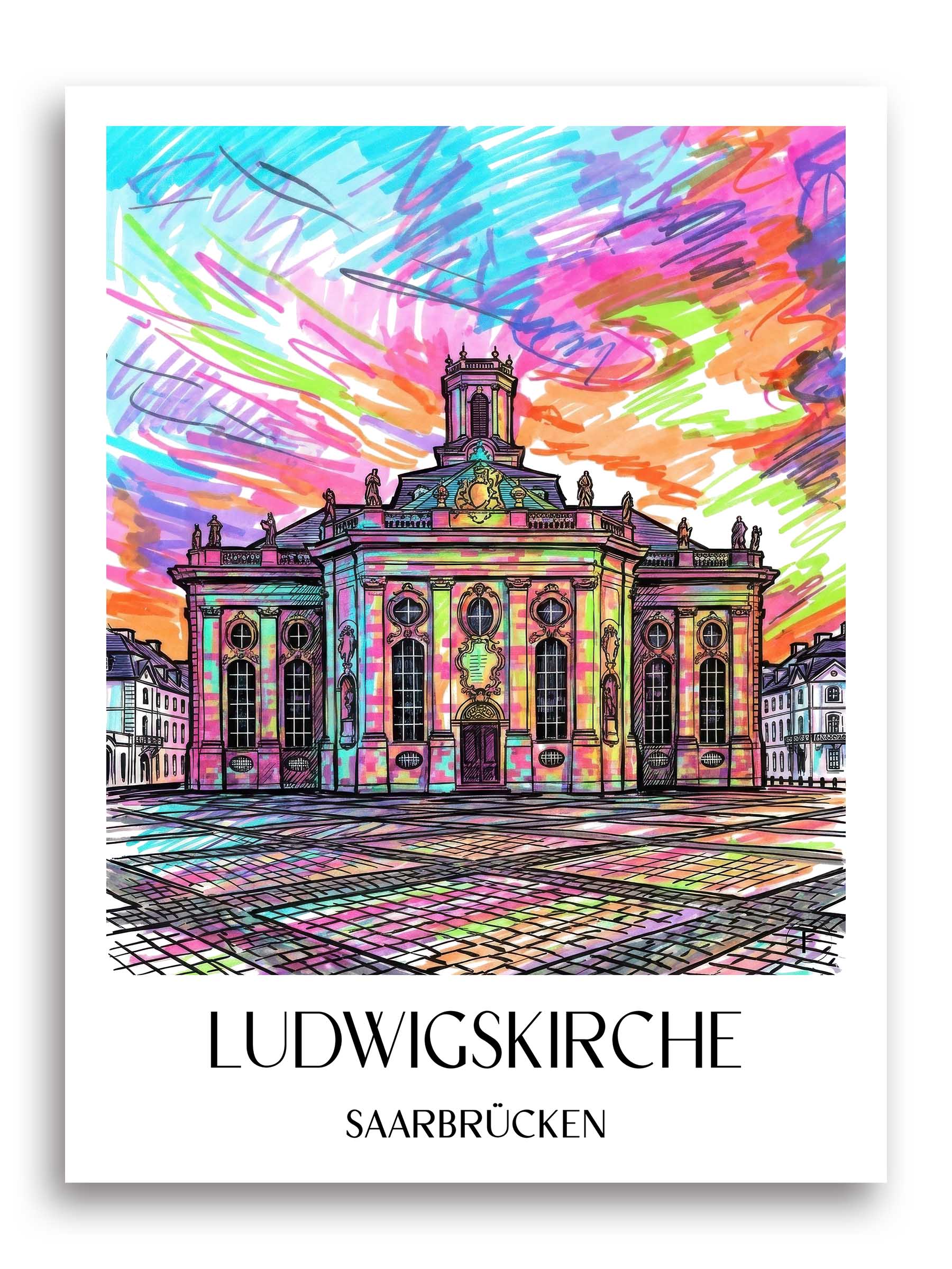 Ludwigskirche Poster - Saarbrücken - Deutschland Kunstdruck - Tag Graffiti von A4 bis A1