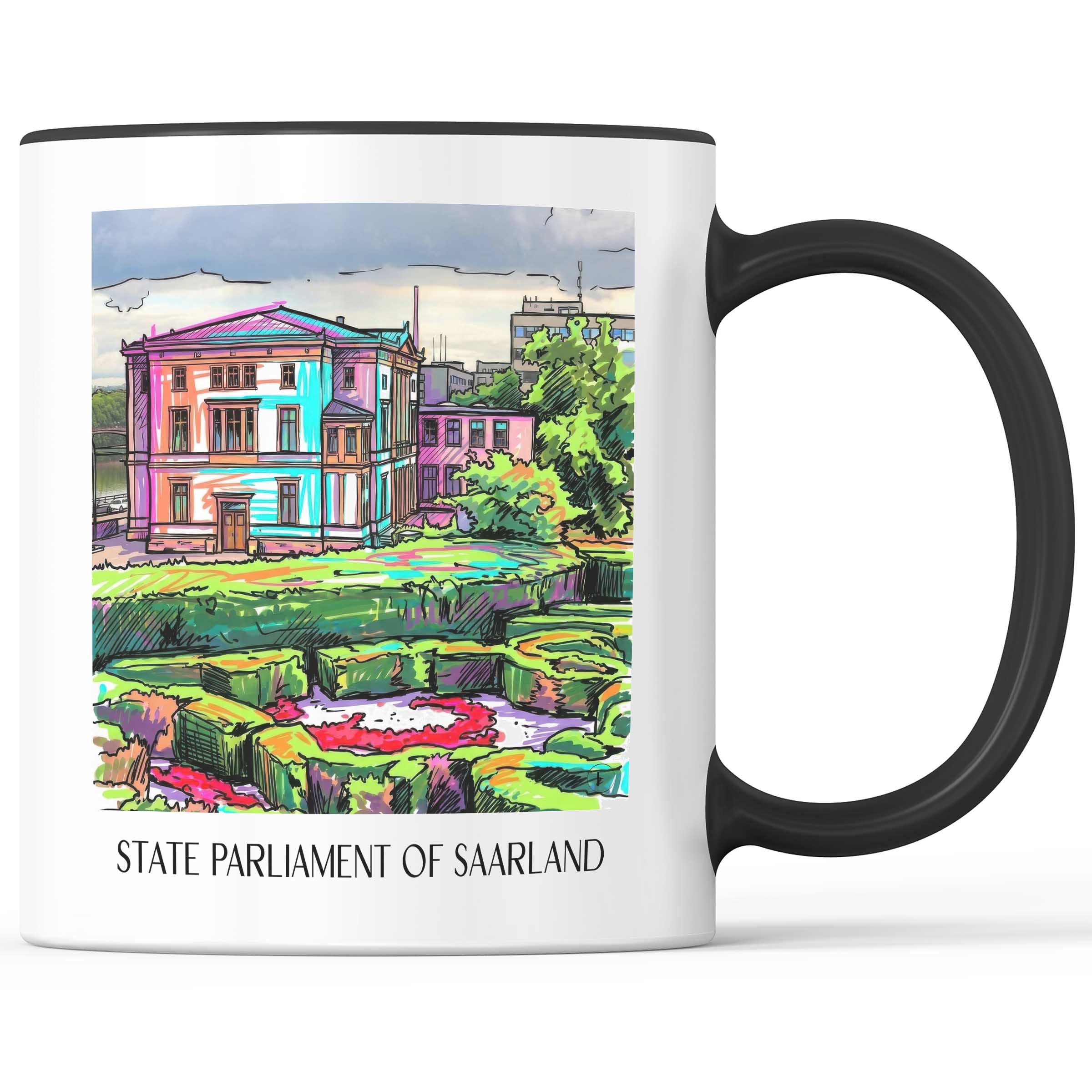 Landtag des Saarlandes Kaffeebecher - Saarbrücken - Deutschland Becher - Kaffeetasse im Tag Graffiti Stil