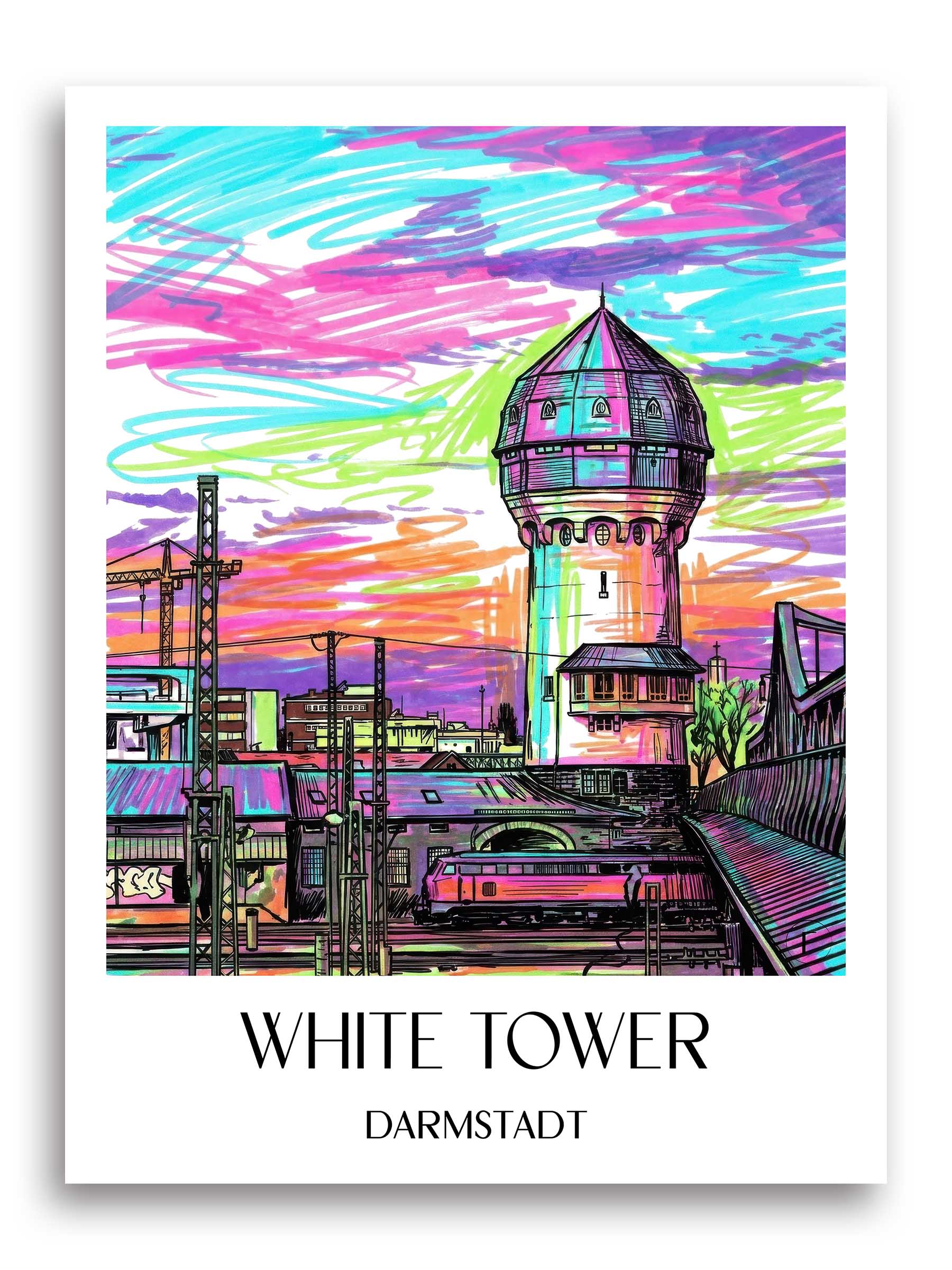 Weißer Turm Poster - Darmstadt - Deutschland Kunstdruck - Tag Graffiti von A4 bis A1