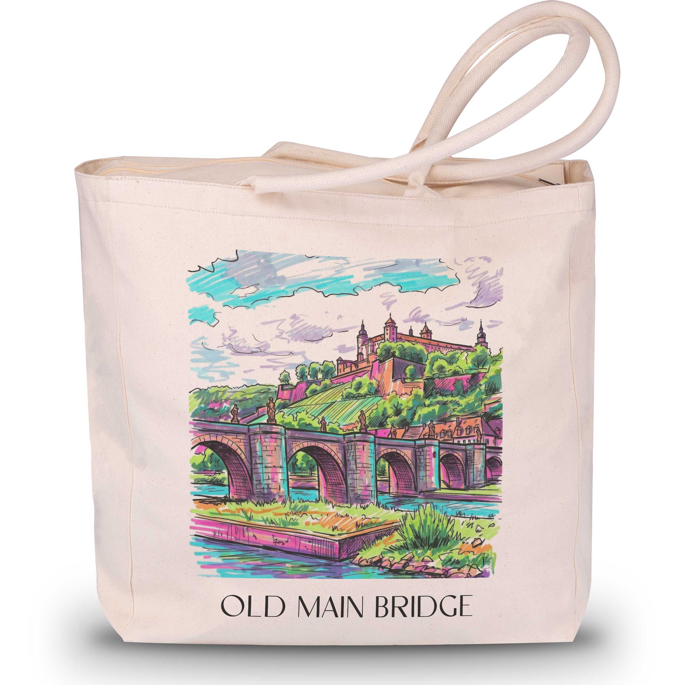 Alte Mainbrücke Shopping Tasche - Würzburg - Deutschland Tote Bag - Einkaufstasche im Tag Graffiti Stil