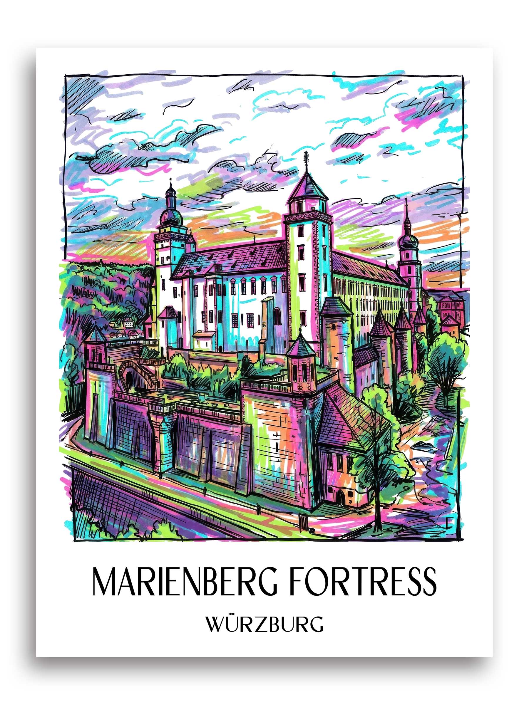 Festung Marienberg Poster - Würzburg - Deutschland Kunstdruck - Tag Graffiti von A4 bis A1