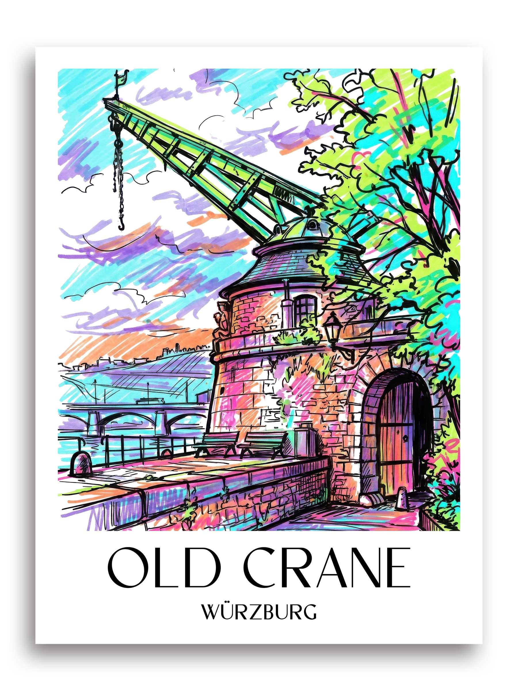 Alter Kranen Poster - Würzburg - Deutschland Kunstdruck - Tag Graffiti von A4 bis A1